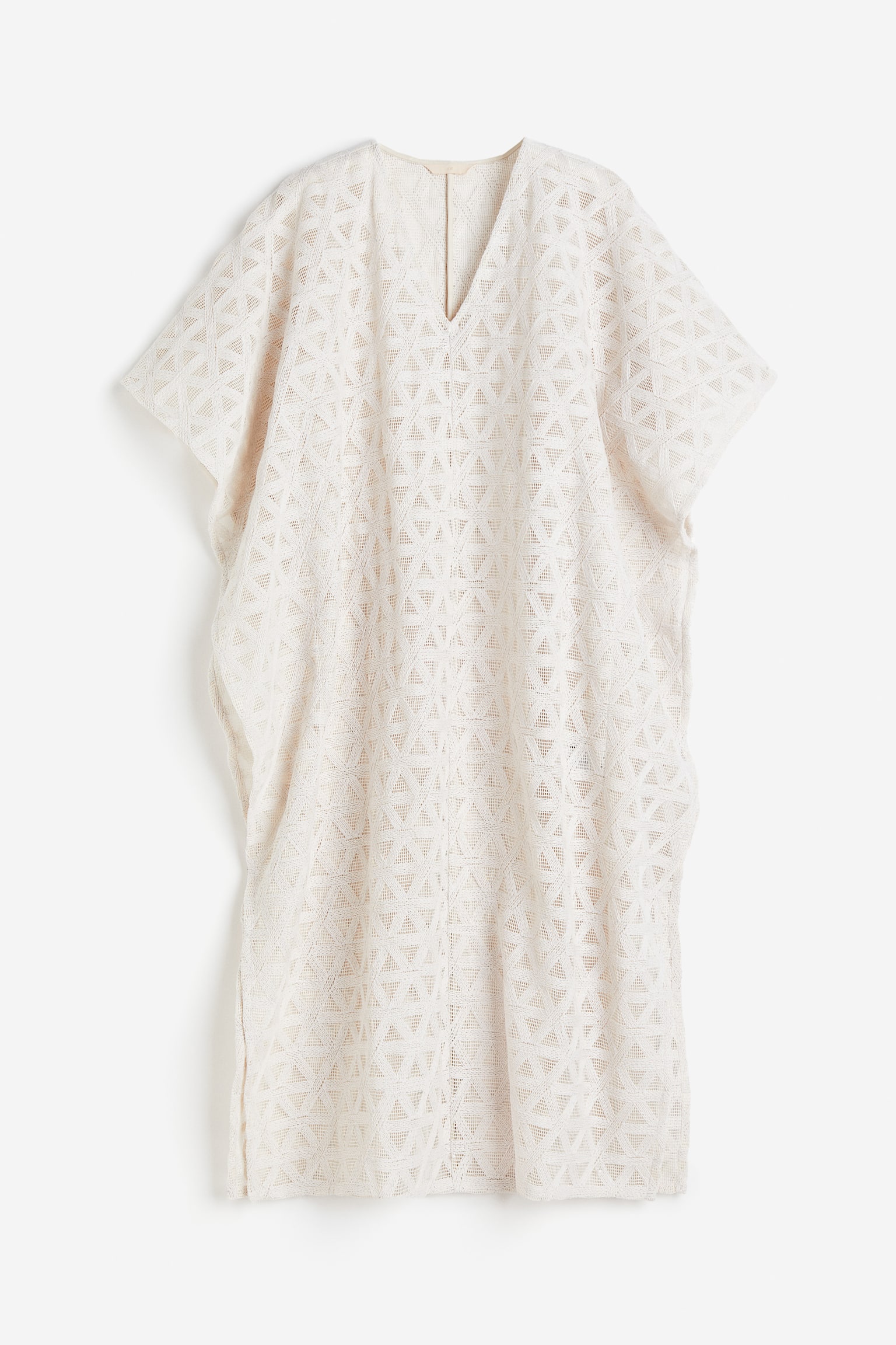 Lace-knit kaftan dress - Cream - 1