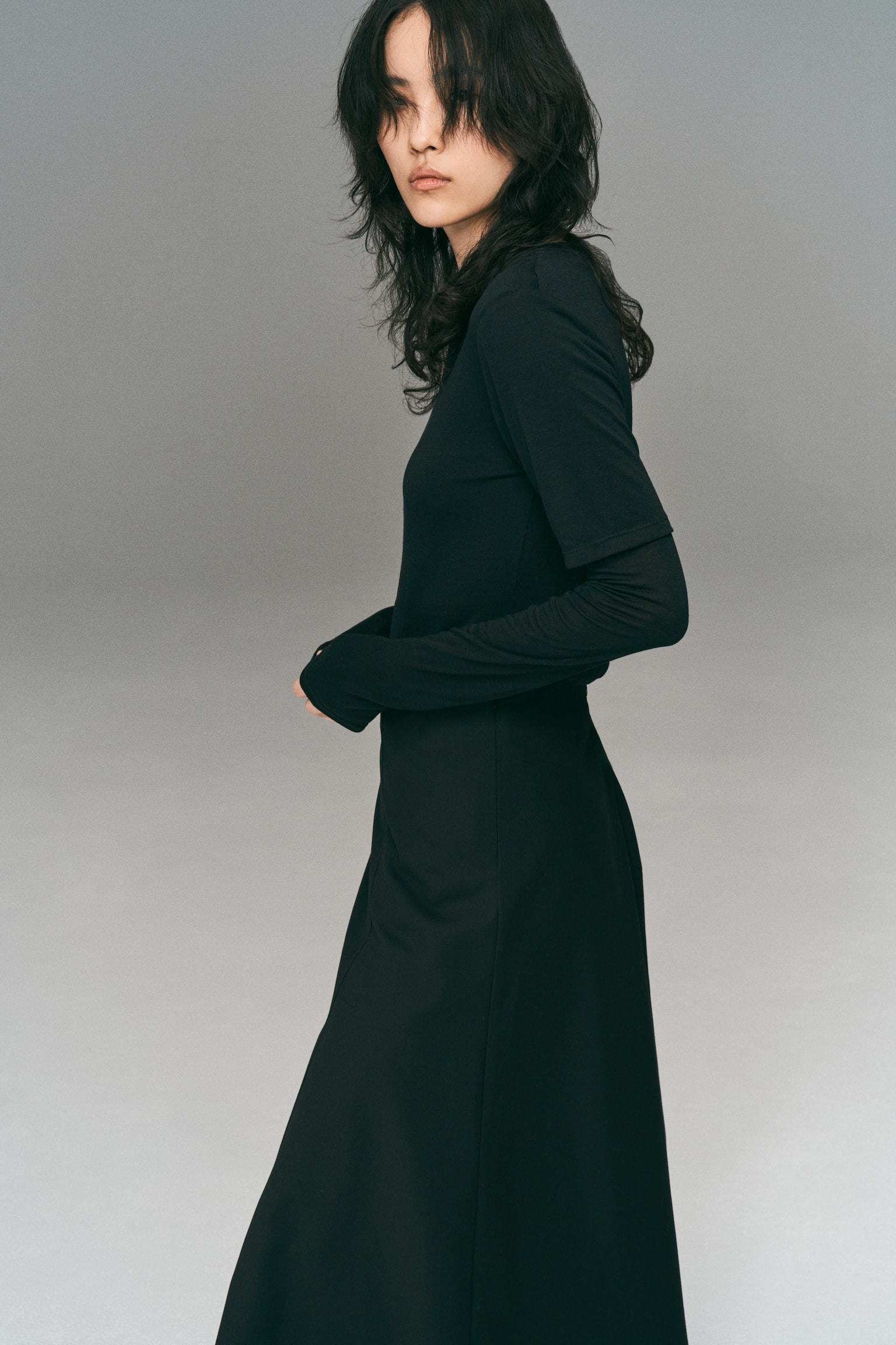 Double-layered jersey top - Black/Light beige - 3