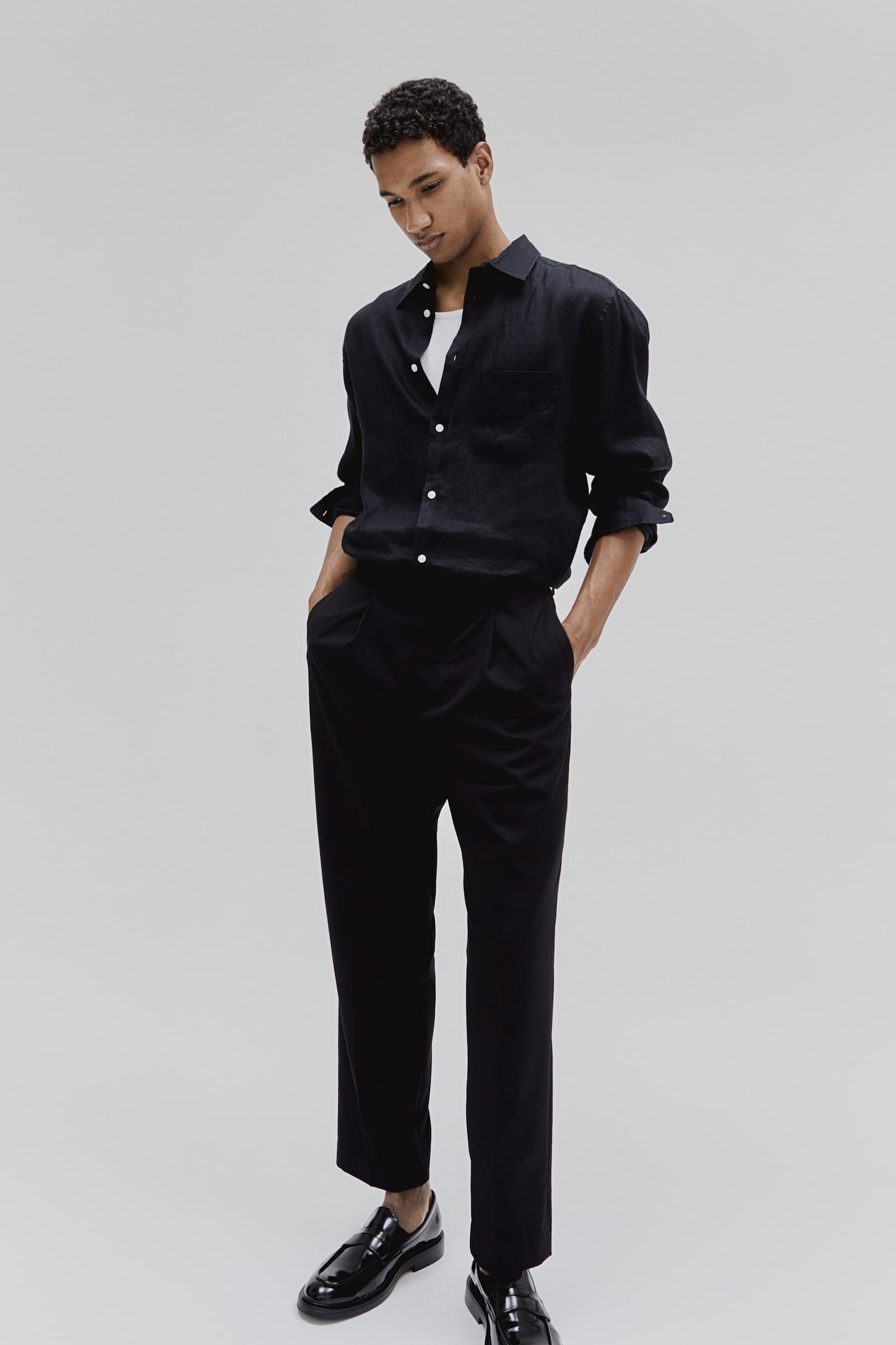 Regular Fit Linen shirt - Black - 3