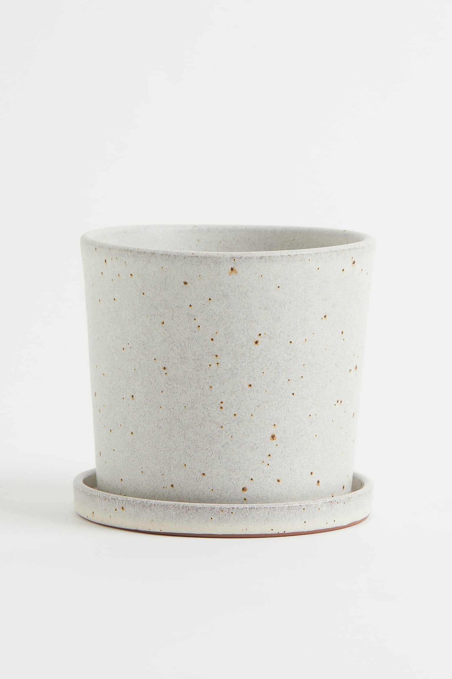 Small plant pot and saucer - White/Speckled - 1