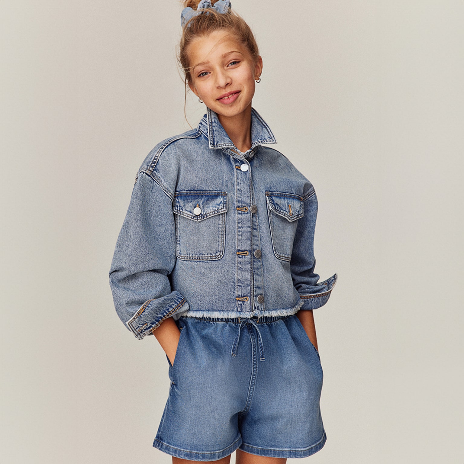 Denim paper bag shorts - Denim blue/Light denim blue - 6