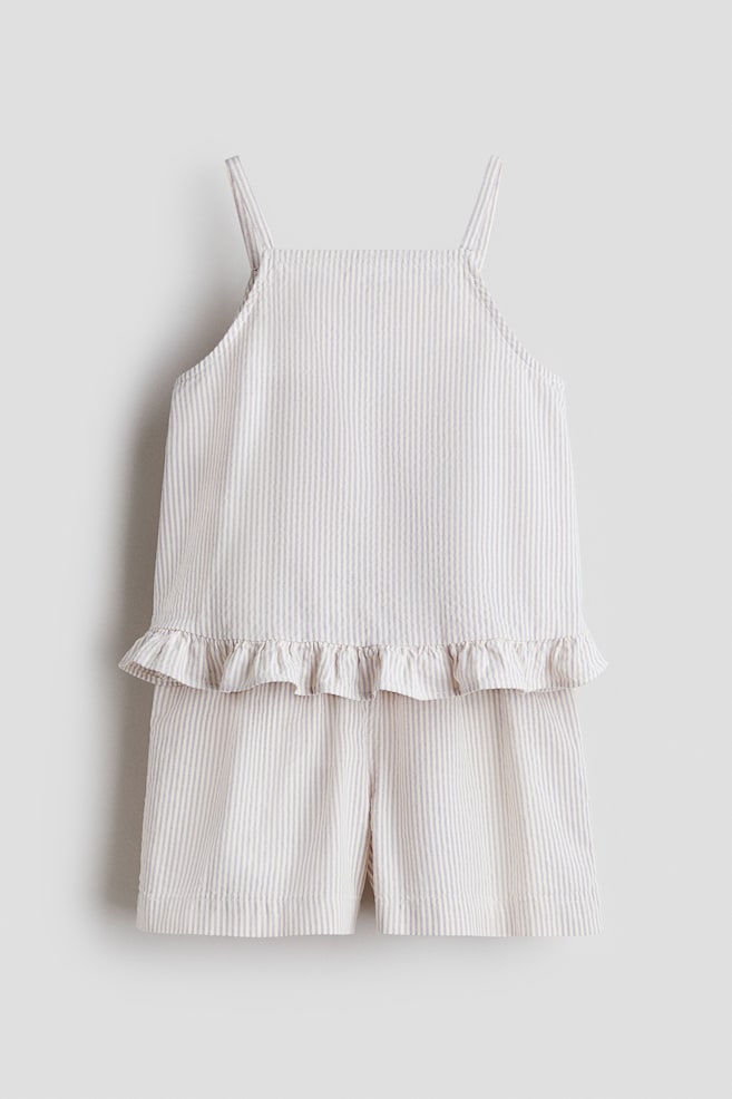 Conjunto de 2 piezas en seersucker de algodón - Beige/Franjas lila - 1