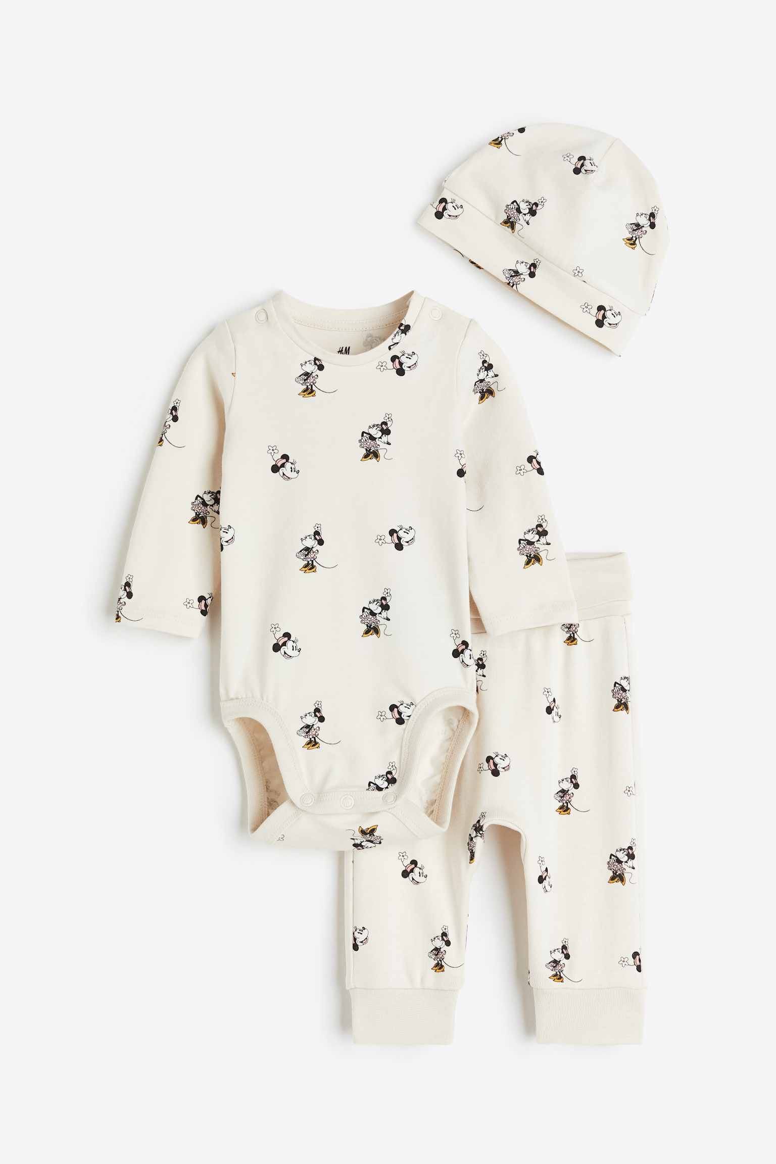 Conjunto de 3 peças em jersey estampado - Branco cru/Minnie - 1