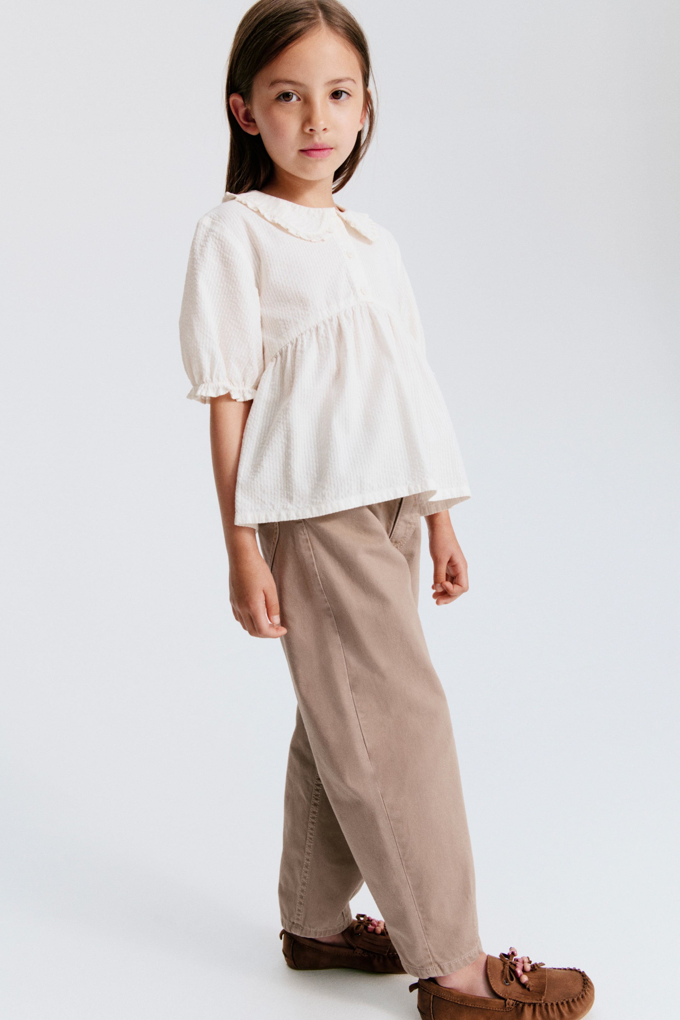 Cotton Twill Barrel-Leg Pants