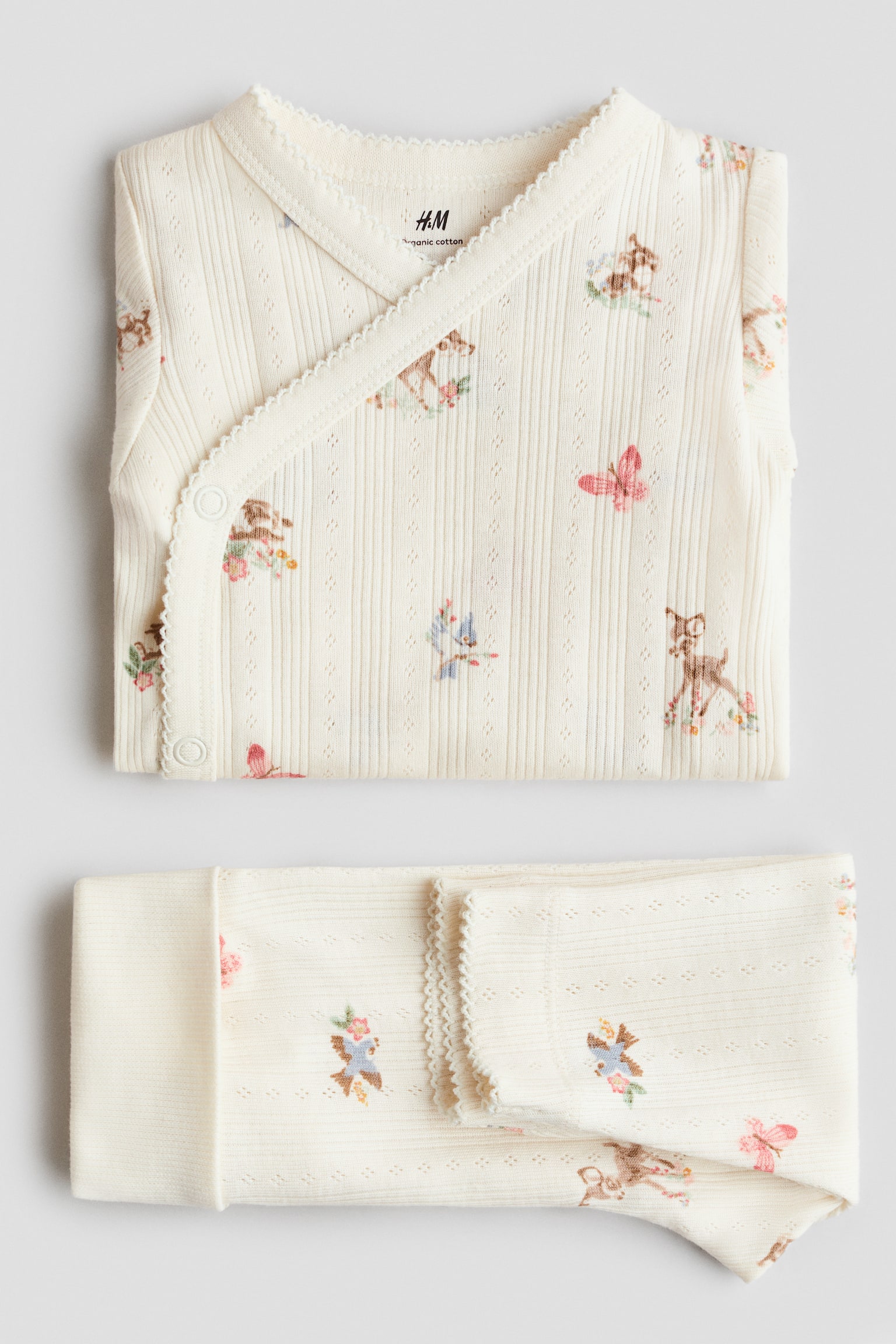 סט 2 חלקים מכותנה עם הדפס - בז' בהיר/במבי - 3