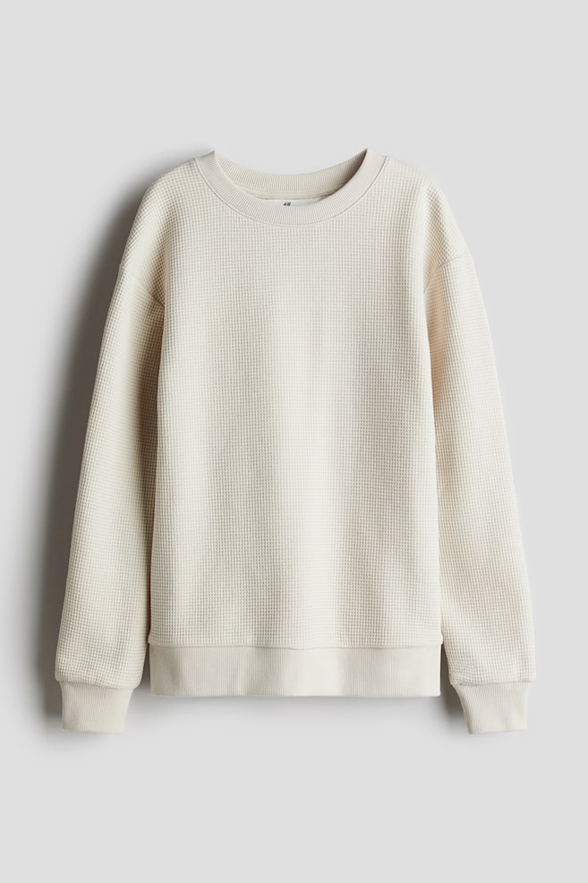 Waffled cotton sweatshirt - Light beige/Grey marl - 1