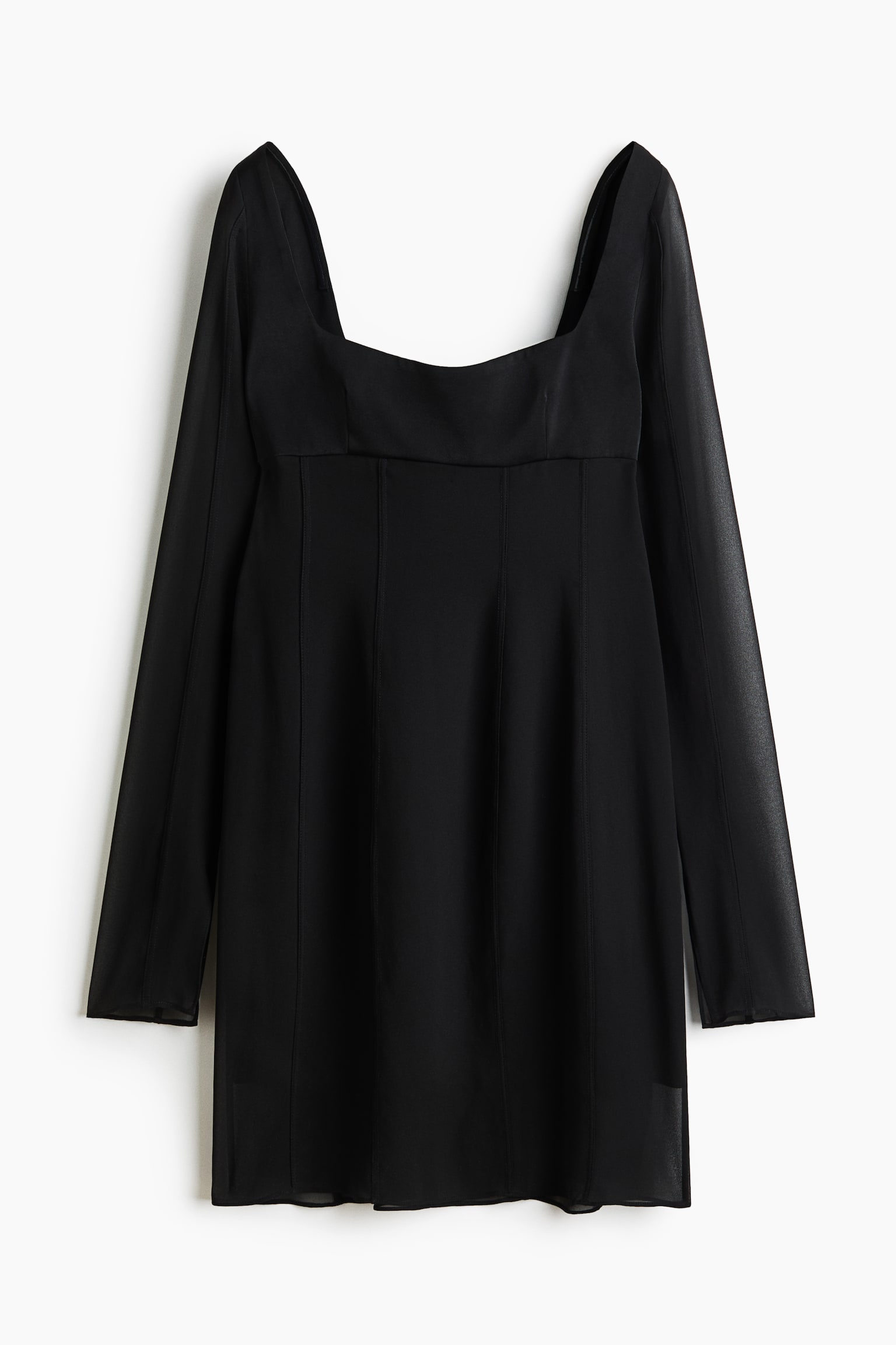 Fitted Chiffon Dress - Black - 1