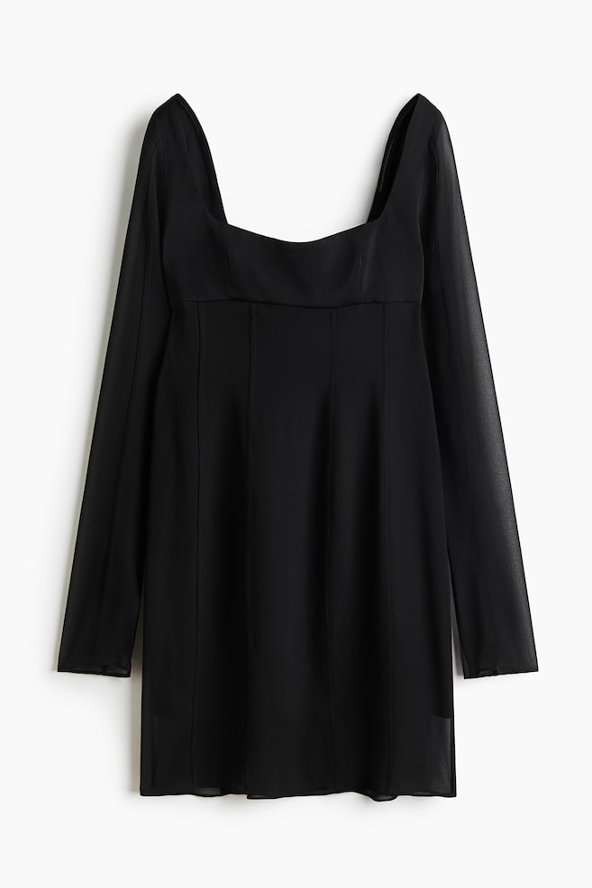Vestido entallado de chifón - Negro - 1