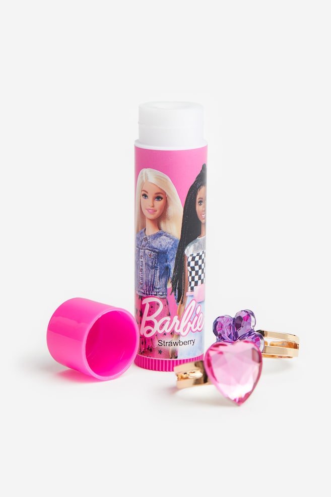 Set mit Lippenbalsam und Ringen - Rosa/Barbie - 2