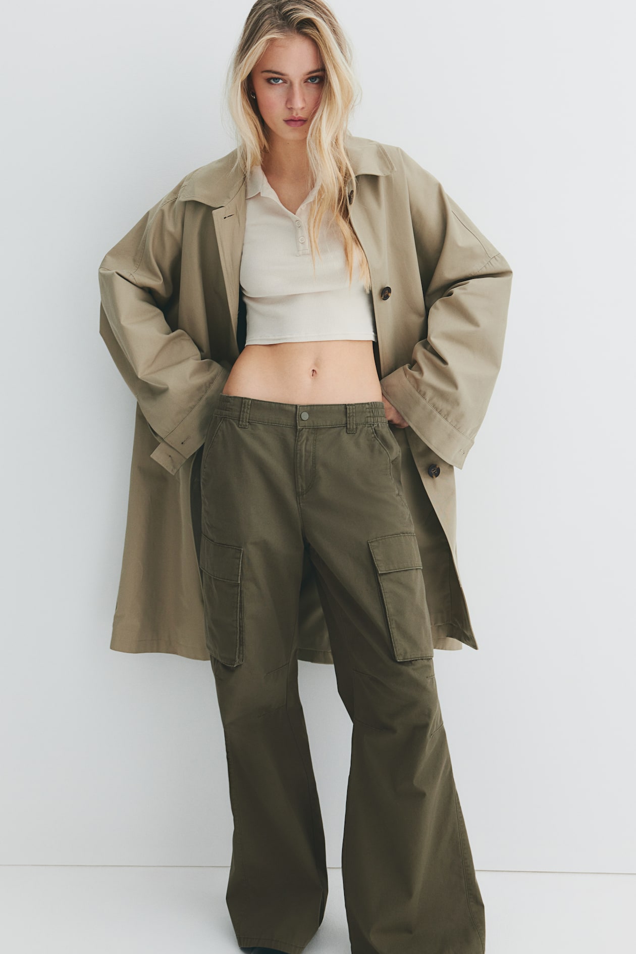 Olive Green Baggy Pants For Ladies Canvas Cargo Trousers Dark