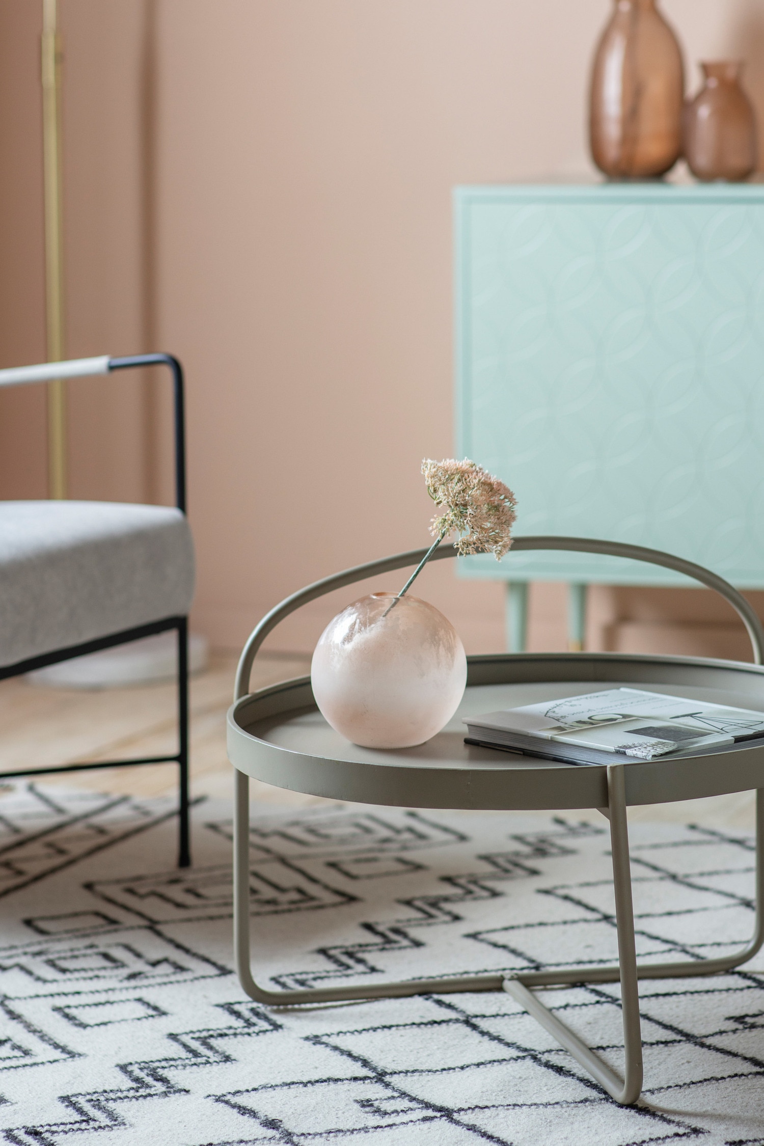 Tray Top Metal Coffee Table - Brown/White/Grey