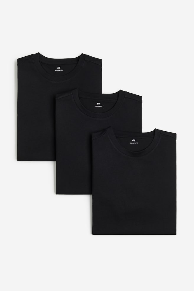3-pack Regular Fit Round-neck T-shirts - Black/White/White/Grey marl/Steel blue/Turquoise - 1