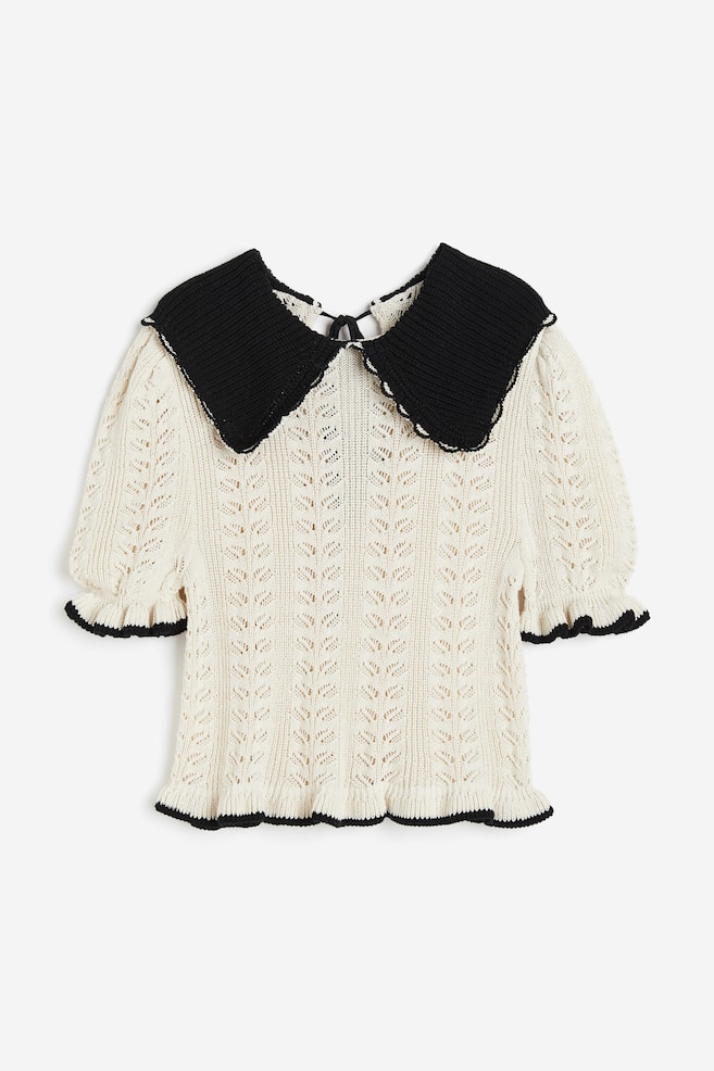 Crochet-look top - Cream/Black/Black/White - 2