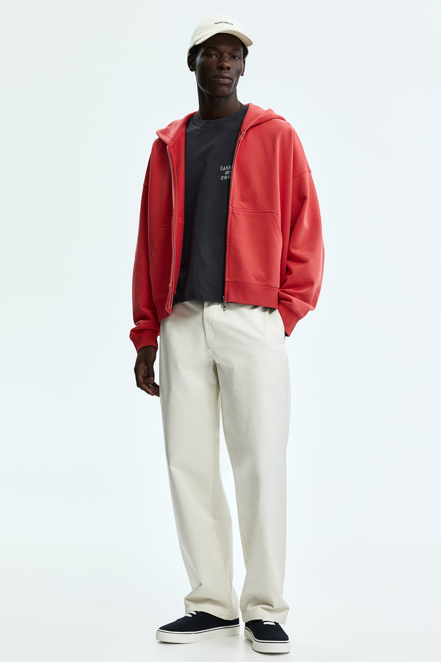 Oversized Fit Zip-through hoodie - Bright red/Black - 6