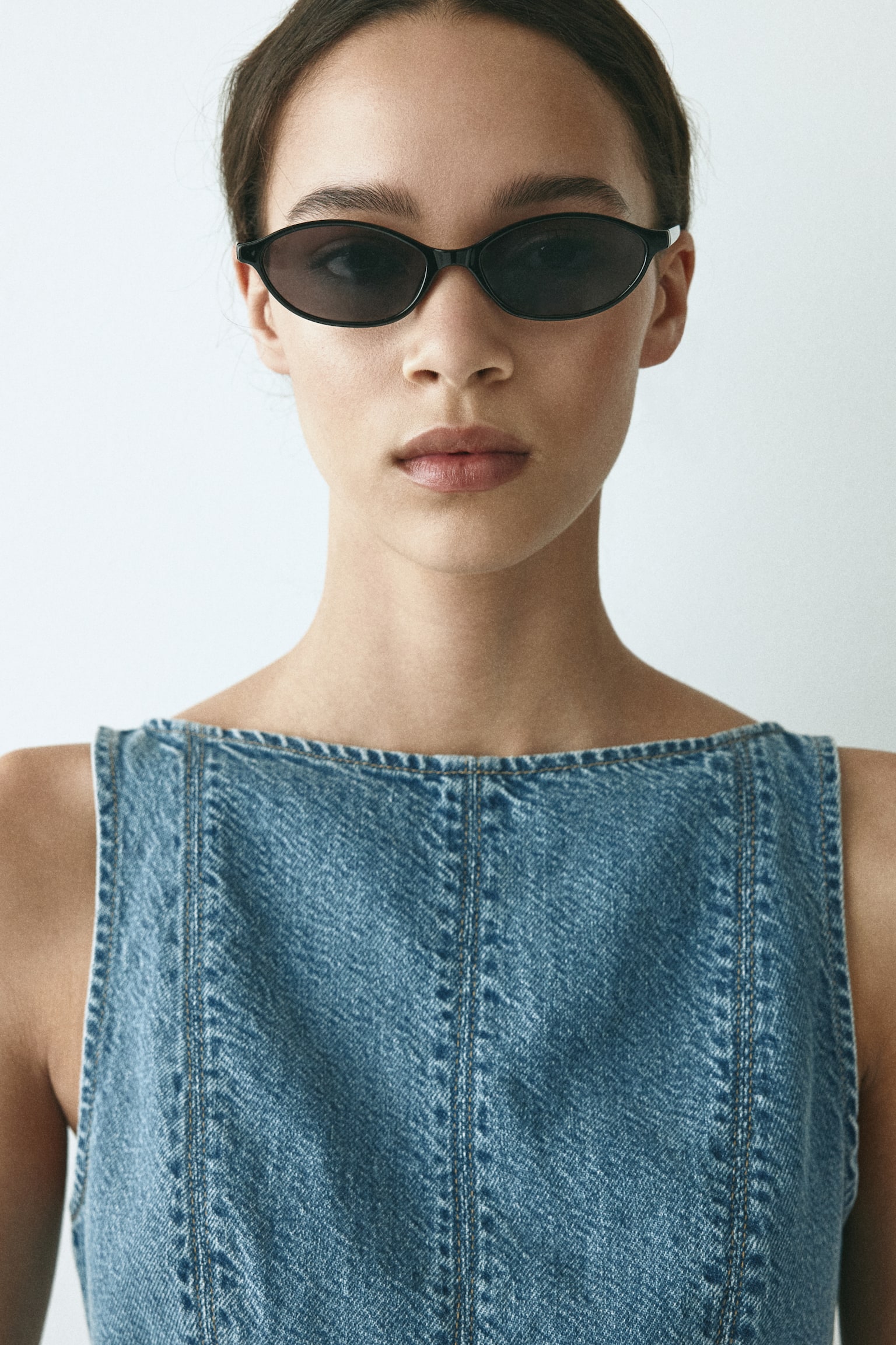 Denim peplum top - Denim blue/Light beige - 6