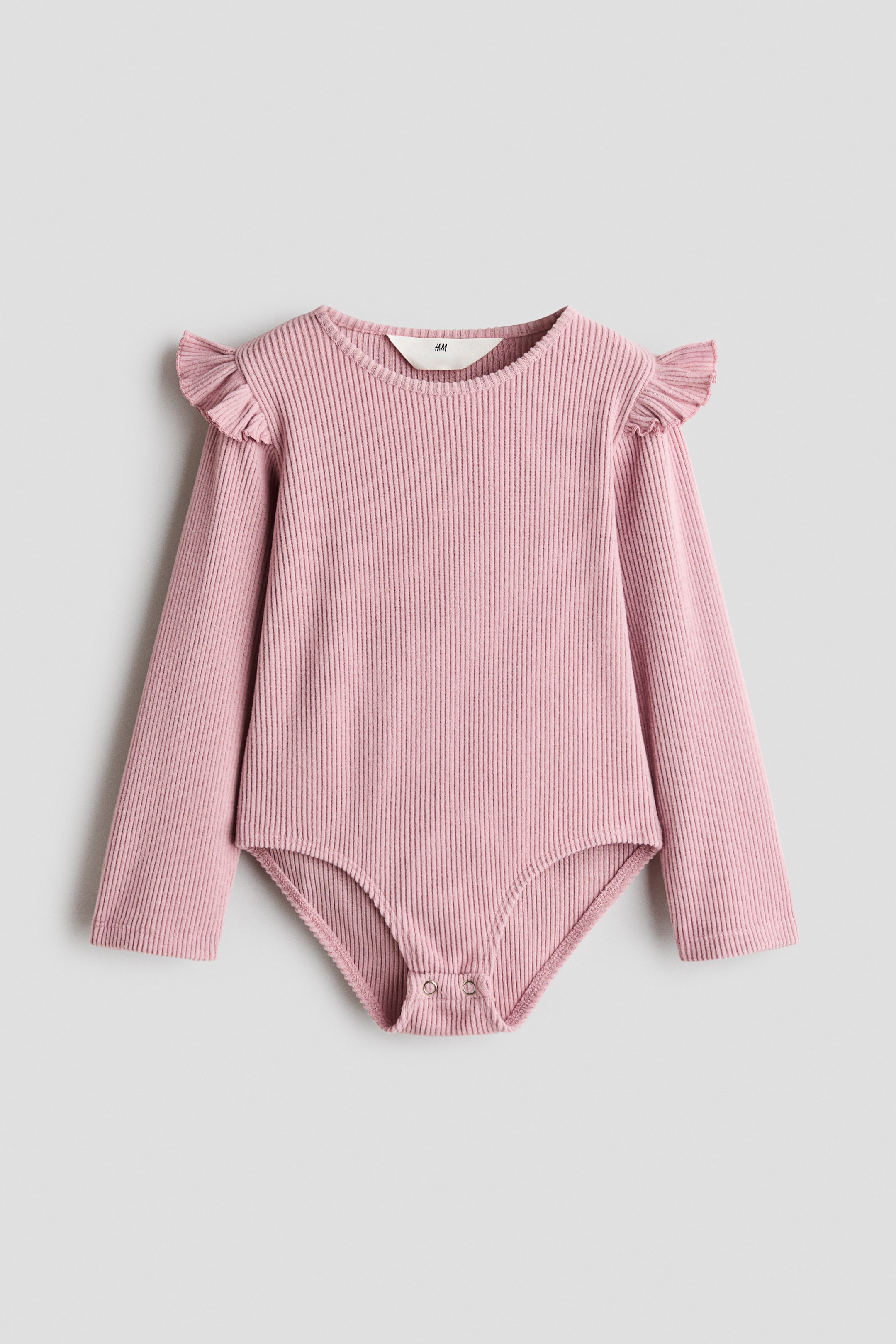 View larger image: Ribbed frill-trimmed bodysuit - Dusty pink - Kids | H&M 1