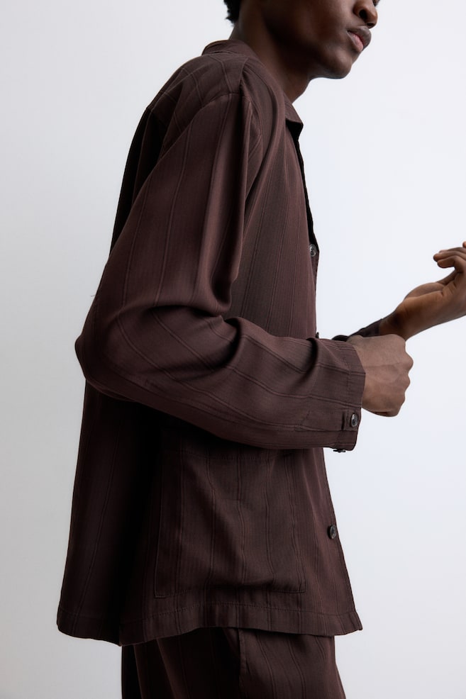 Lyocell pyjama shirt and bottoms - Dark brown/Striped/Navy blue/Striped - 5