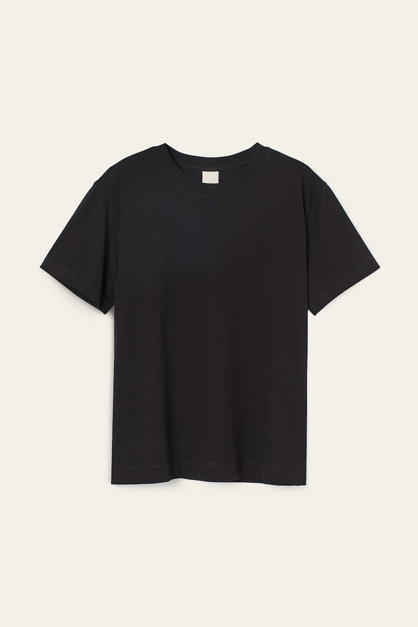 Cotton T-shirt - Round neck - Short sleeve - Black - Ladies | H&M GB