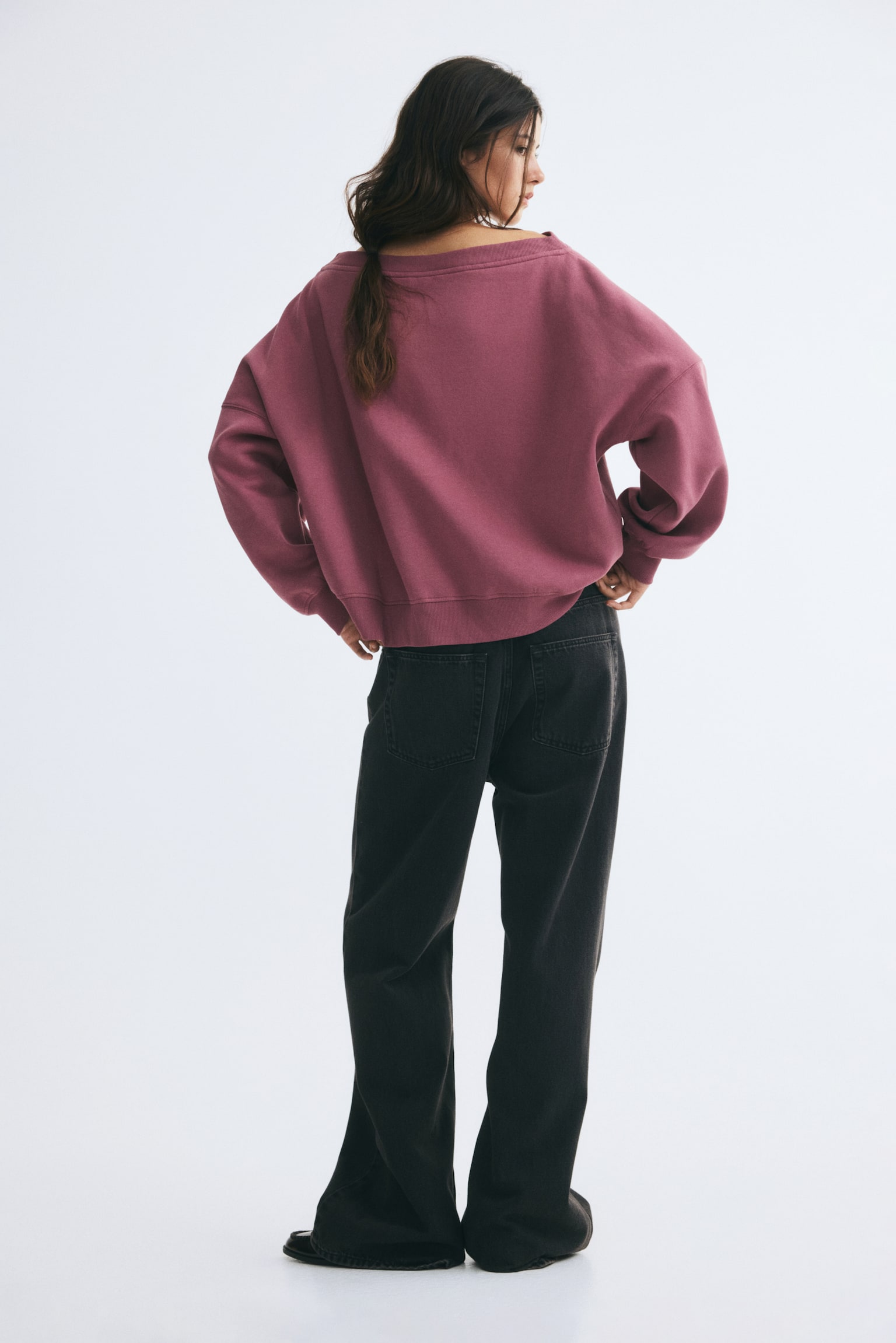 Женский свитшот H&M Off-the-Shoulder, цвет: Тёмный пыльный розовый — фото 4