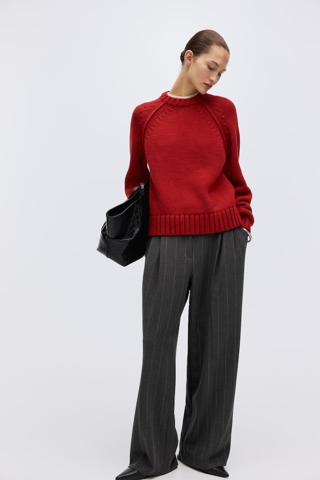 Raglan-sleeved jumper - Red/Beige marl/Cream - 6