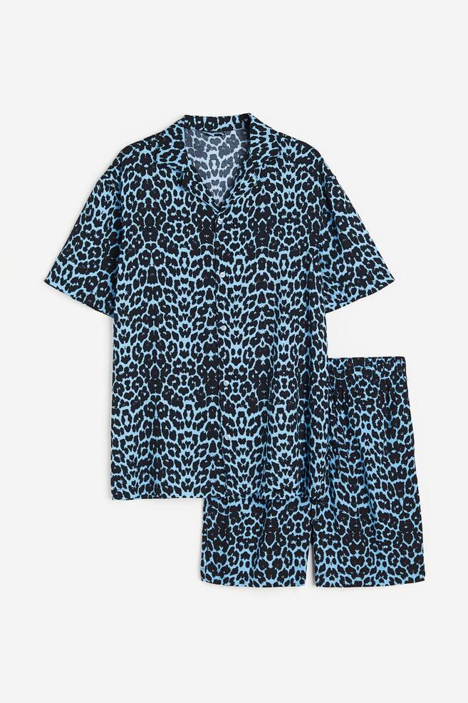 Regular Fit Pyjama shirt and shorts - Blue/Leopard print/Brown/Patterned - 2