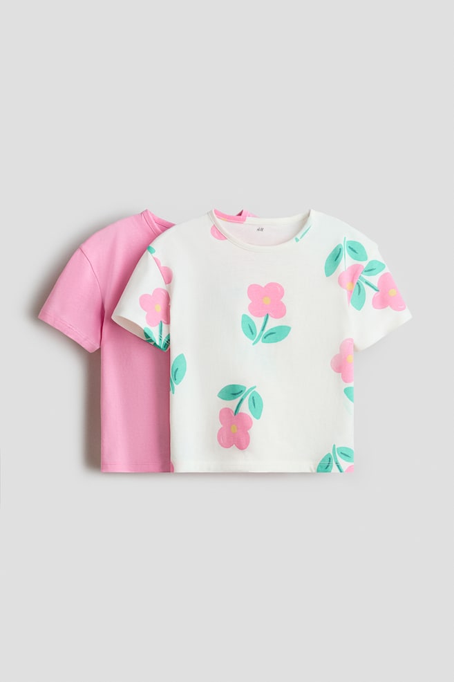 2-Pack Cotton T-Shirts - White/flowers/Beige/leopard print - 1