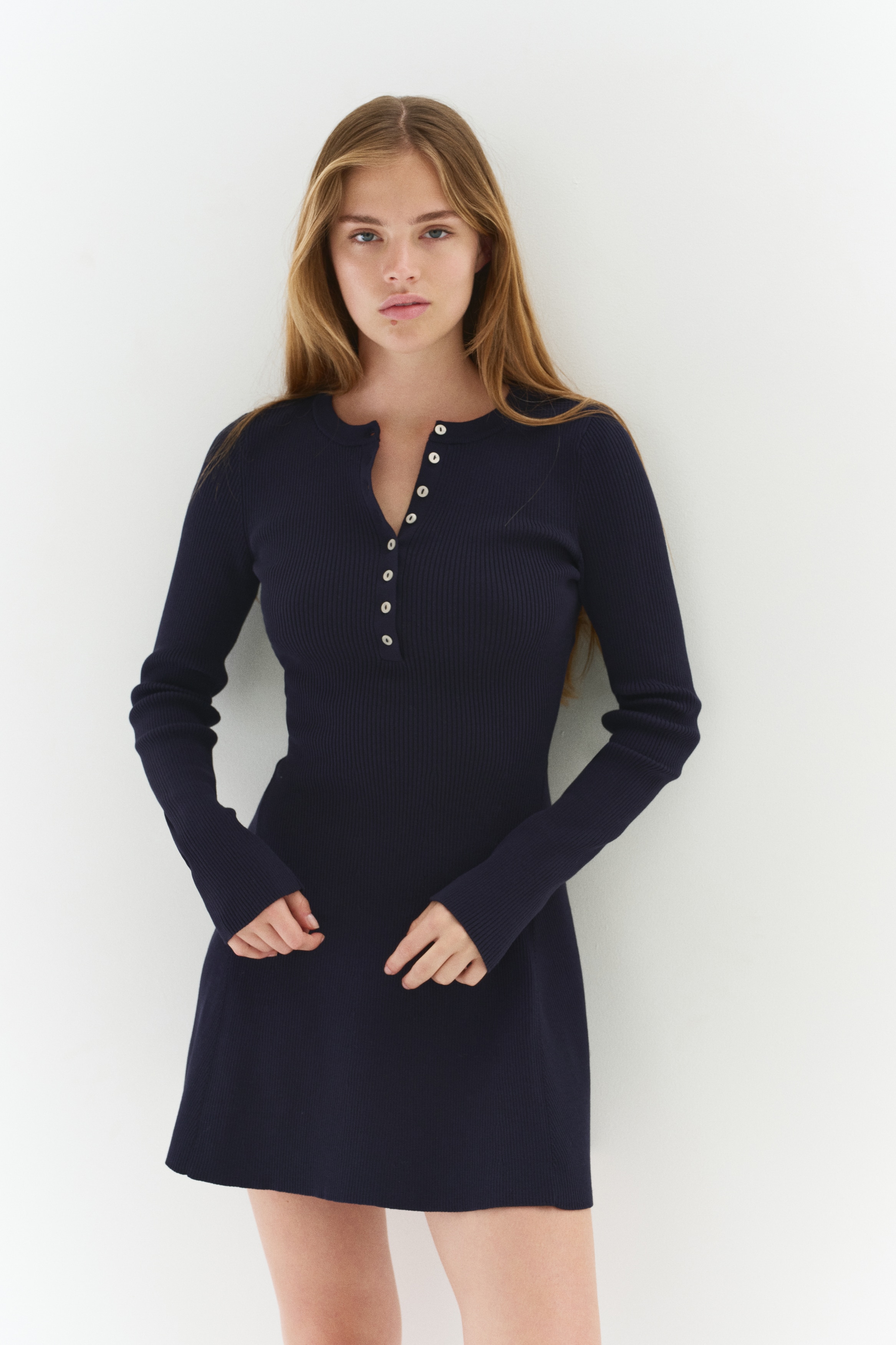 極美品 Her lip to Navonaリブニットフレアワンピース M 深緑 Her lip