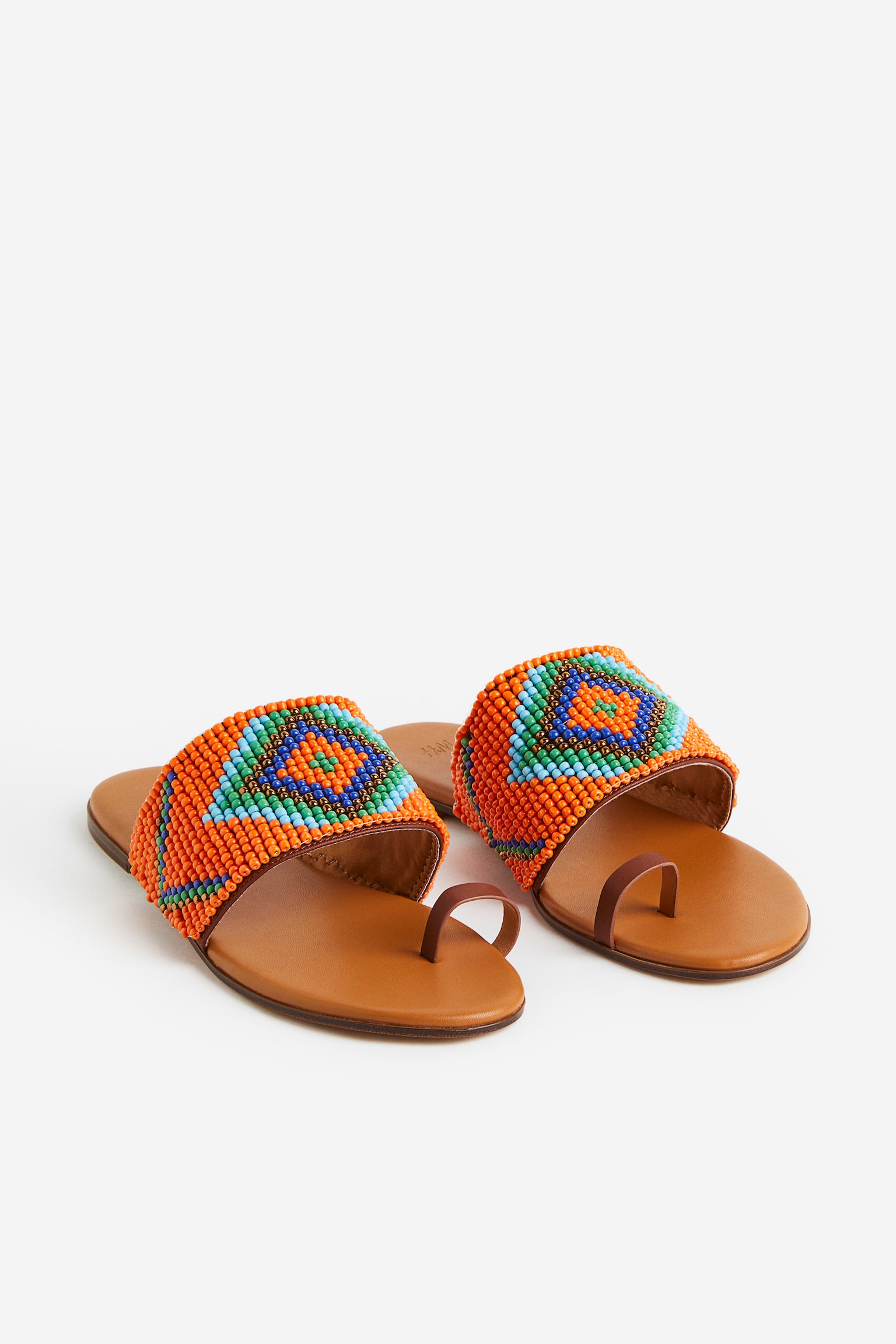 Beaded slides - Orange/Patterned - 3