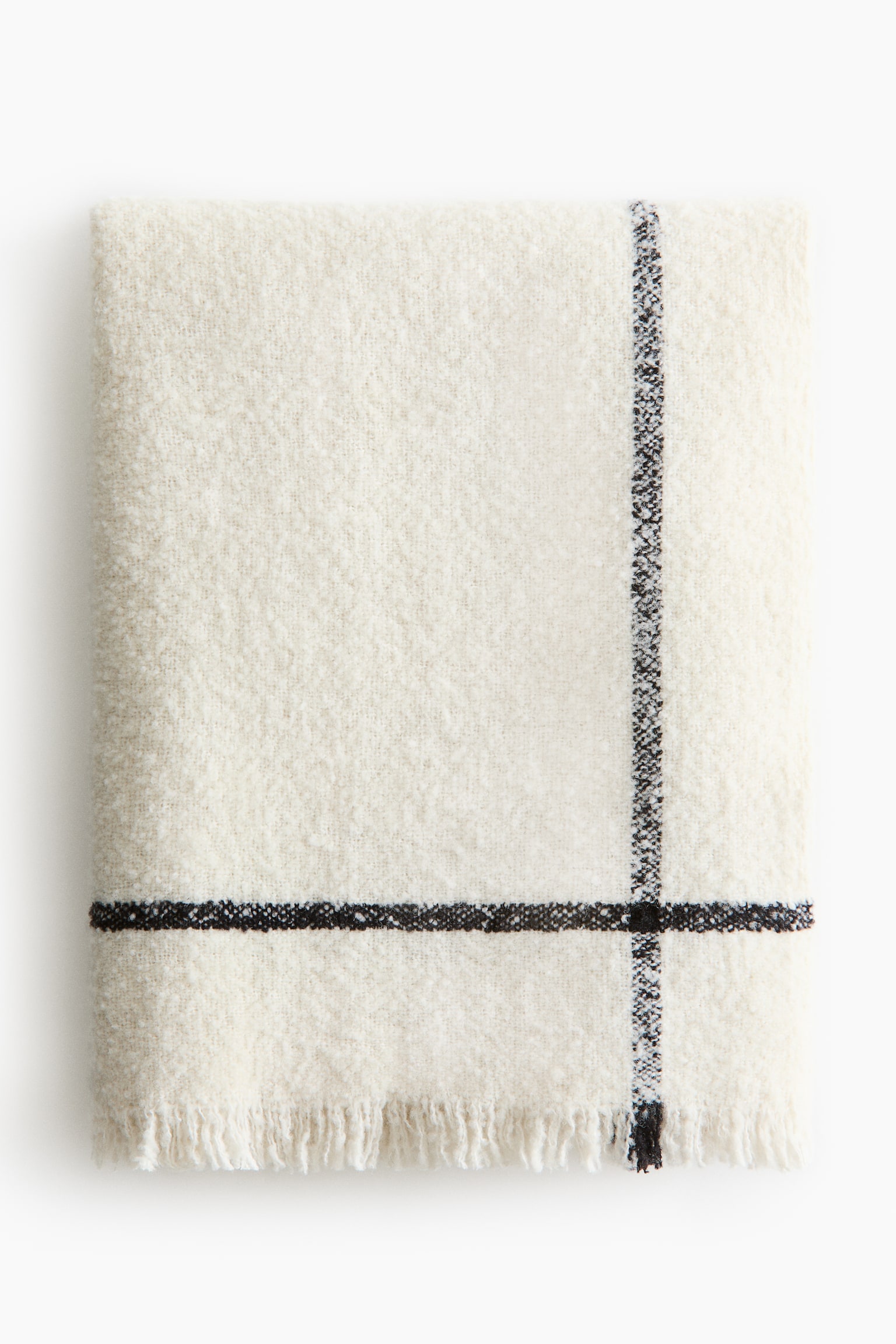 Wool-blend bouclé blanket - Ivory/Grid pattern