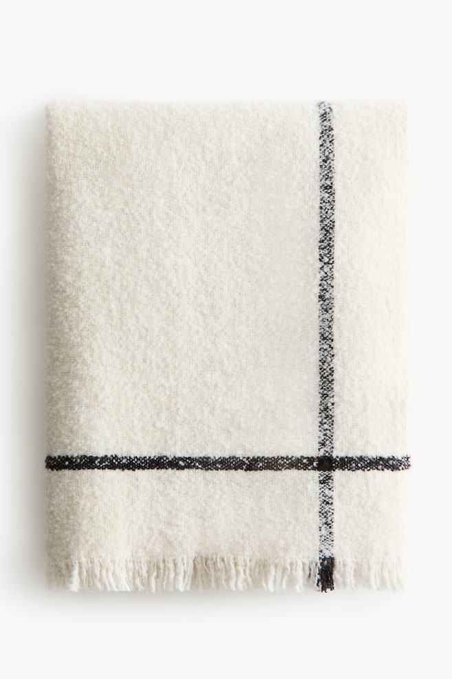 Wool-blend bouclé blanket - Ivory/Grid pattern - 1