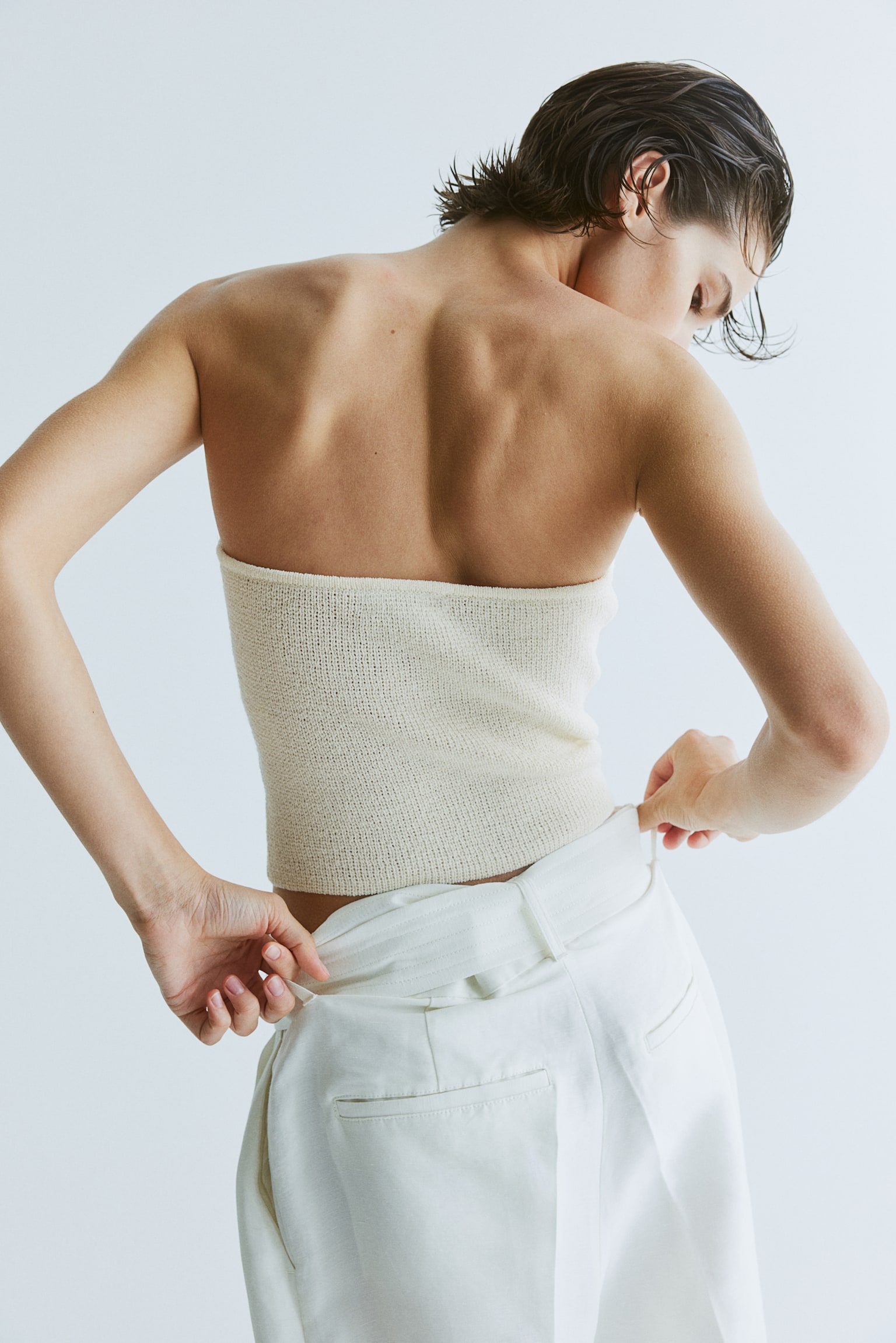 Knitted tube top - Cream/Black/Navy blue/Striped - 3