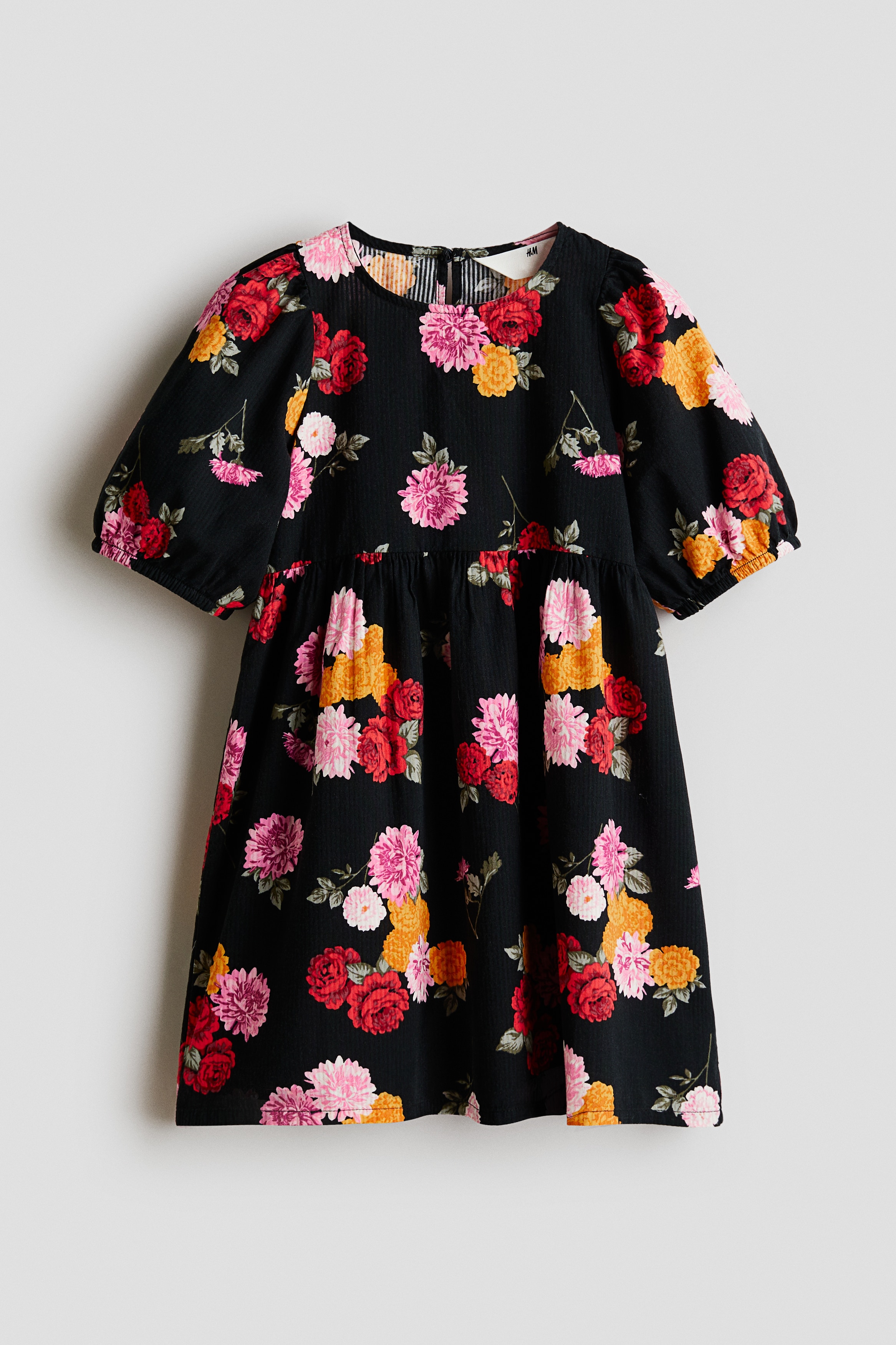 Robe en seersucker de coton - Noir/fleuri