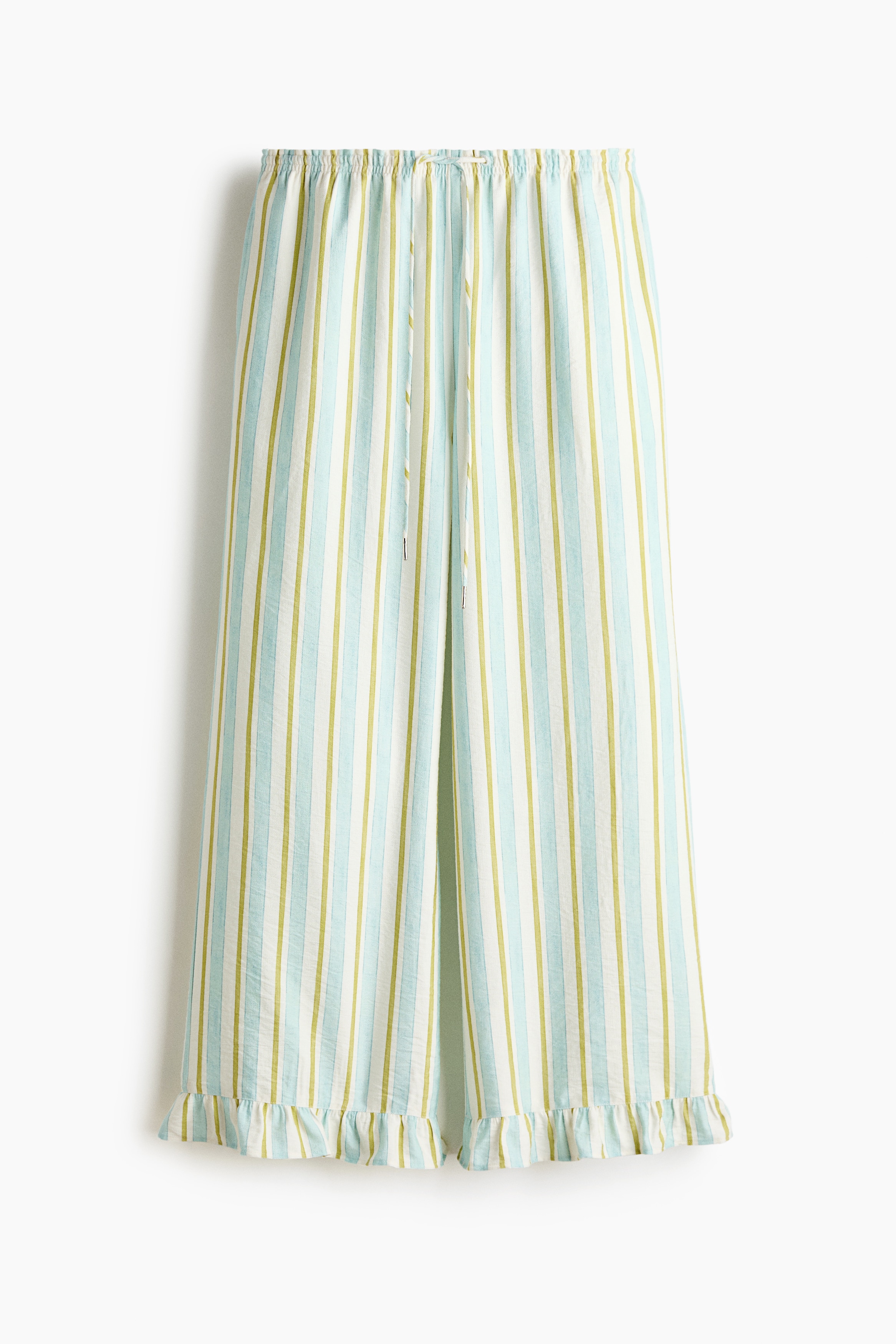 Frill-trimmed drawstring trousers - White/Striped