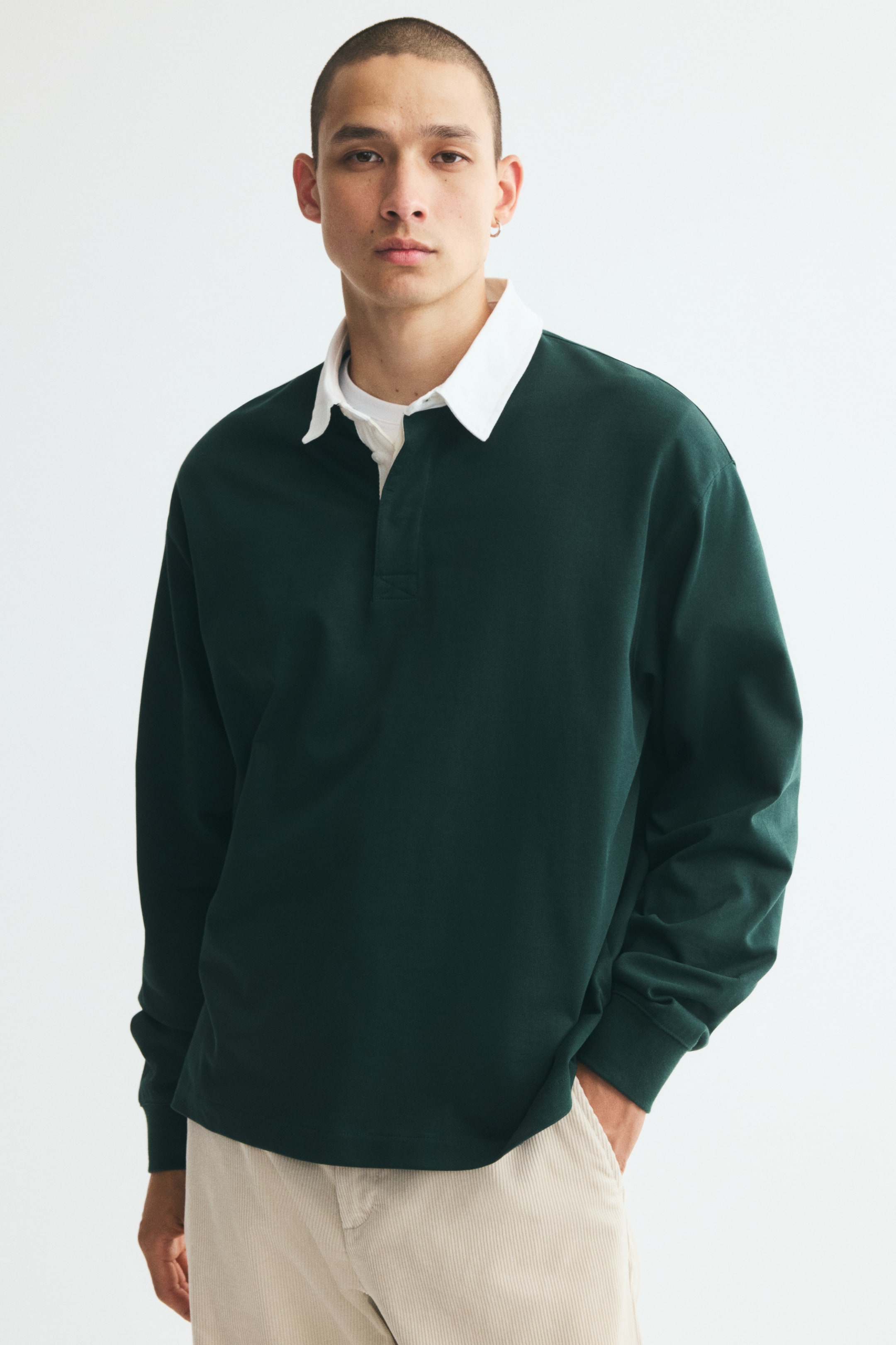 View larger image: Relaxed Fit Cotton rugby shirt - Green/White - Men | H&M HK 1
