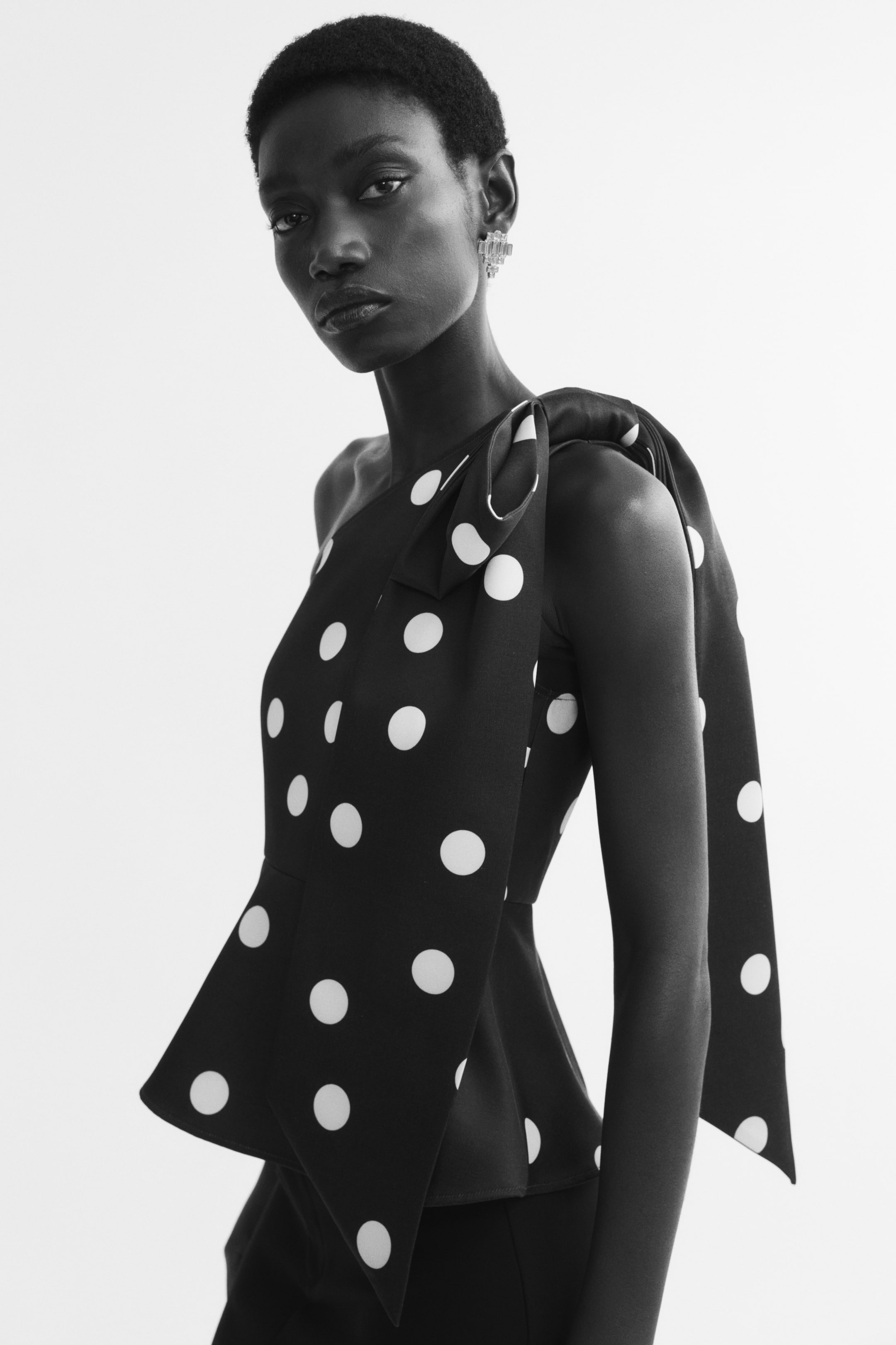 View larger image: Bow-detail one-shoulder top - Black/Polka dot - Ladies | H&M 1