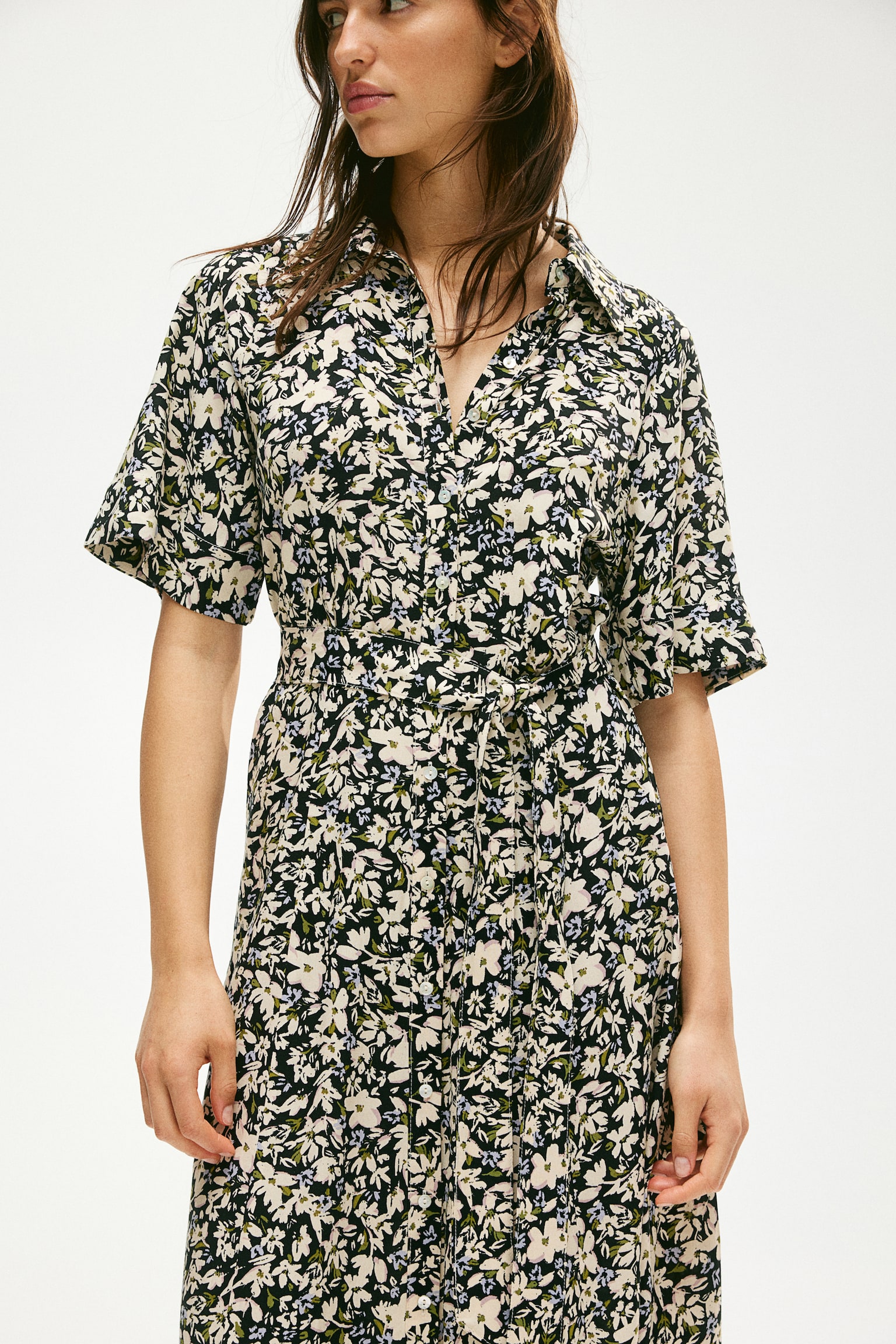 Tie-belt shirt dress - Black/Floral/White/Blue floral/Dark khaki green/Black/Black/Beige/Leopard print/Light beige/Red floral/Green/Patterned/Black/Patterned/Blue/Patterned - 3