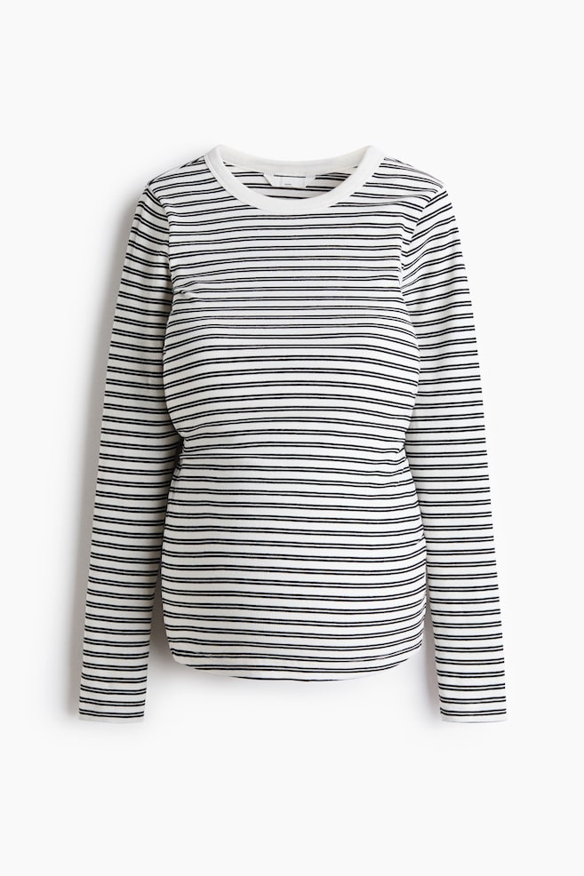 MAMA Camisola em jersey canelado - Branco/Riscas/Preto/Creme/Bege claro mesclado/Cinzento mesclado/Rosa escuro/Castanho escuro - 1