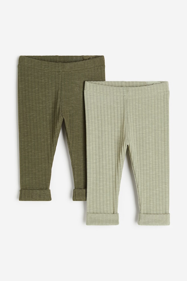 2-pak leggings - Mørkegrøn/Lys kakigrøn - 1