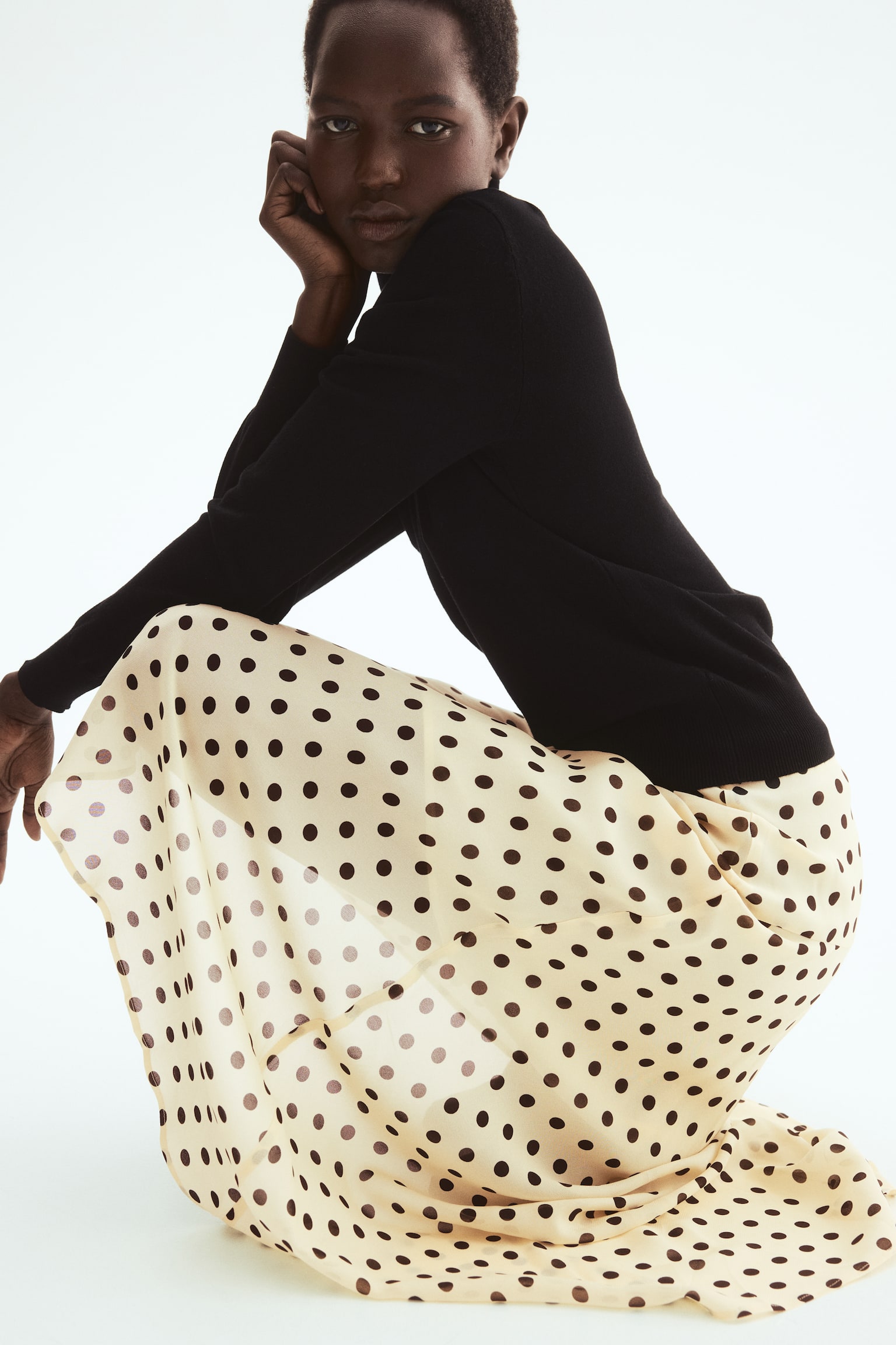 Viscose skirt - Light beige/Polka dot - 7