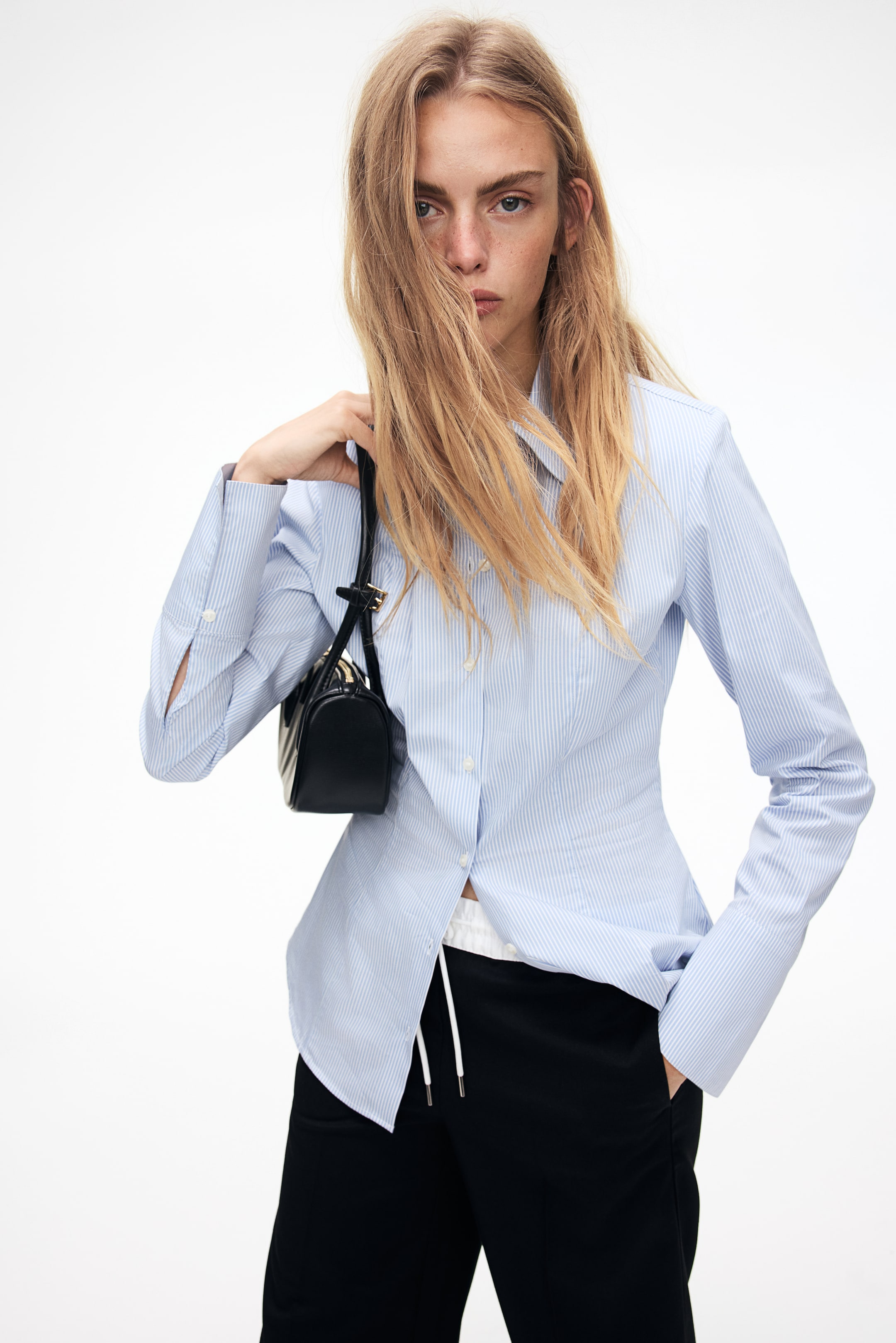 Tapered-Waist Shirt with Shoulder Pads