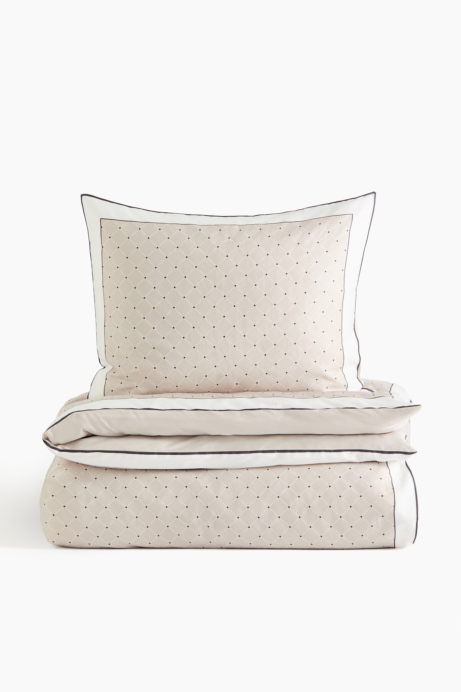 Cotton Sateen Twin Duvet Cover Set - Beige/polka dot/Light dusty blue/Polka dot