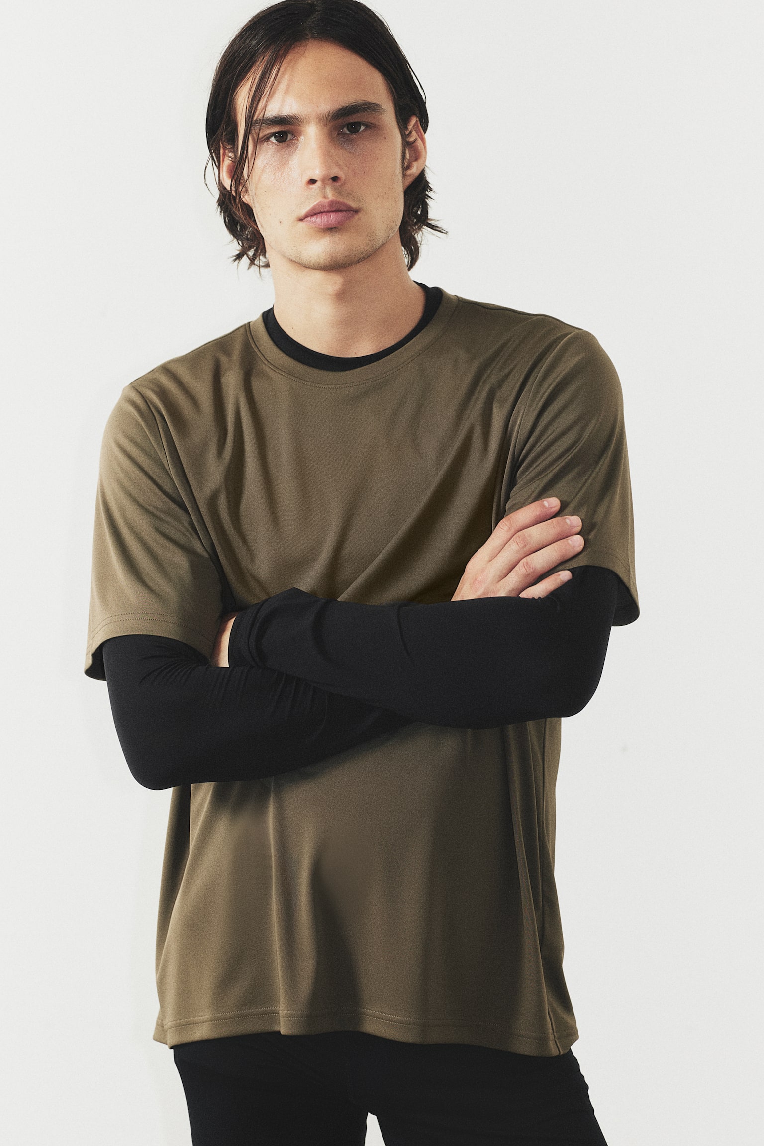 Regular Fit Sports top in DryMove™ - Dark khaki green/Black/Dark green/White/Navy blue - 1