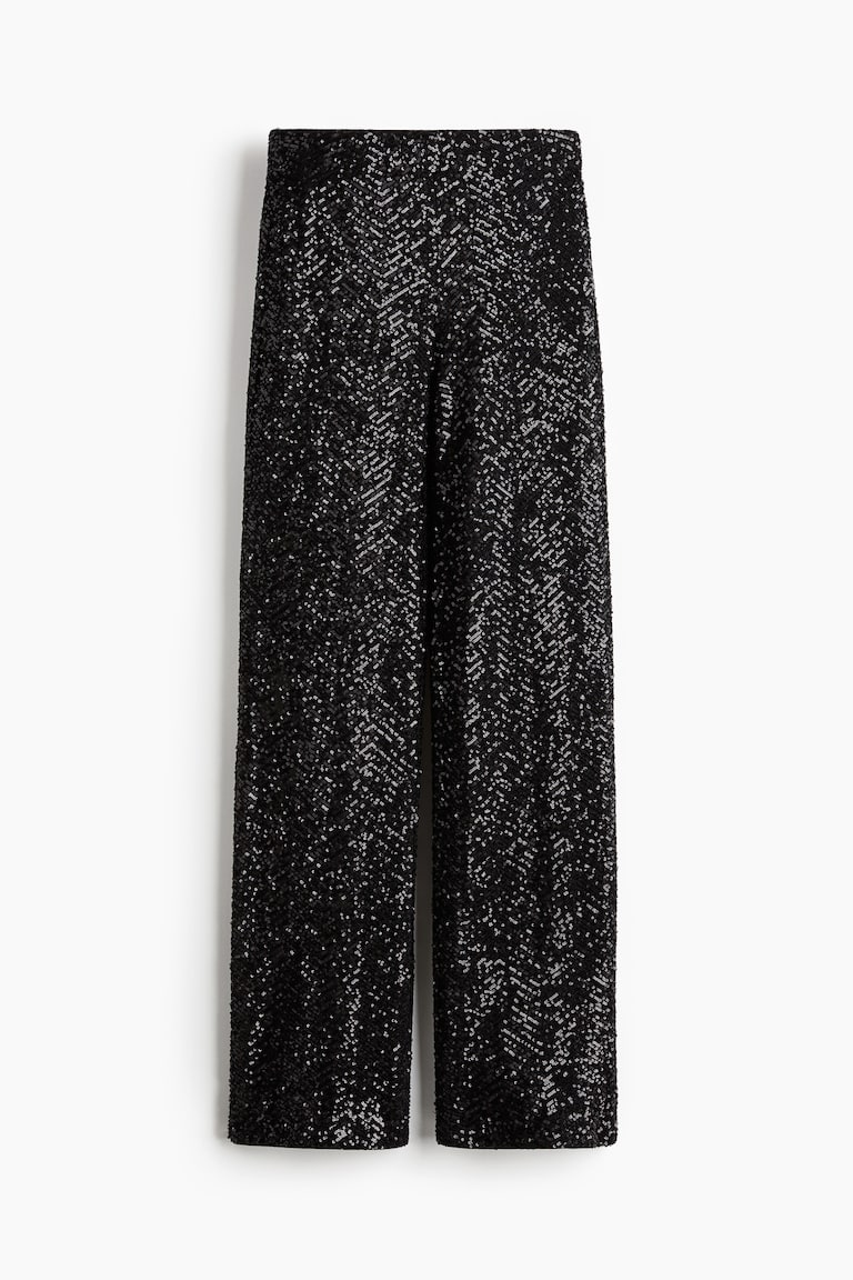 Sequined trousers Black/Herringbone pattern Ladies H&M AU