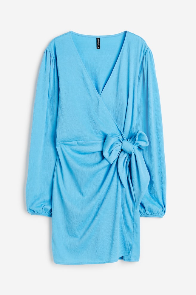Robe portefeuille à manches ballon - Bleu - 1