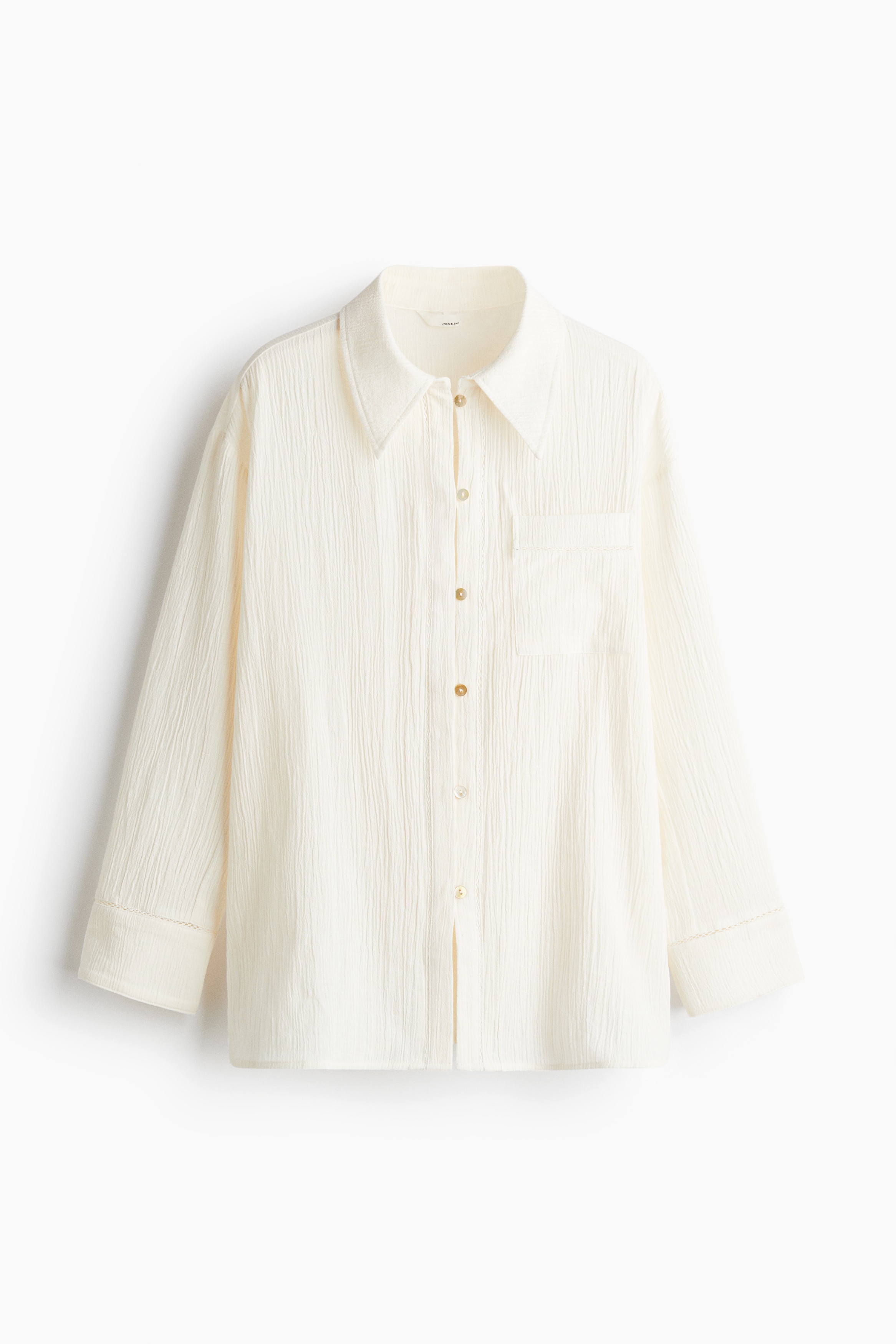 クリンクルリネンブレンドシャツ - ホワイト/ダークブラウン