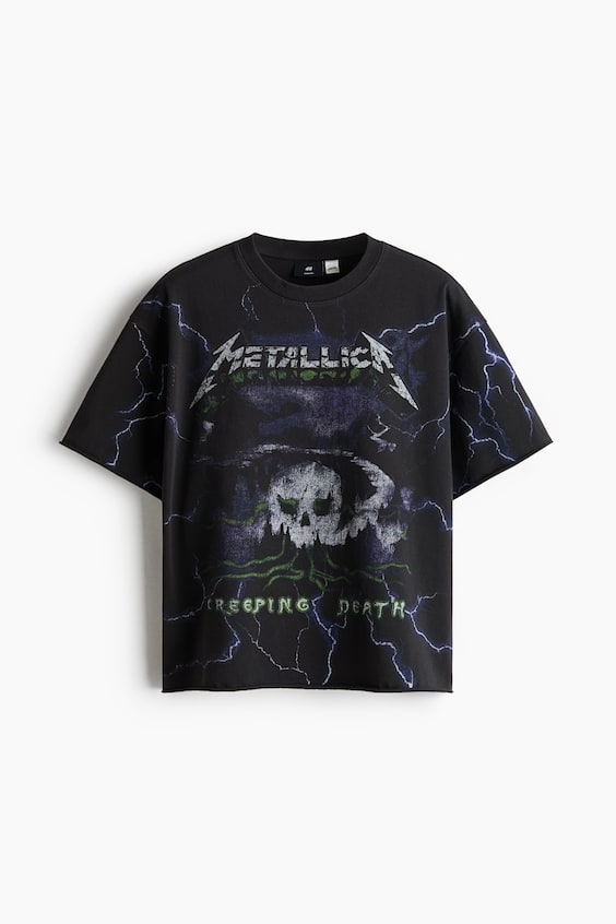 Мужские футболки H&M Oversized Printed Raw-Edge Cotton T-Shirt