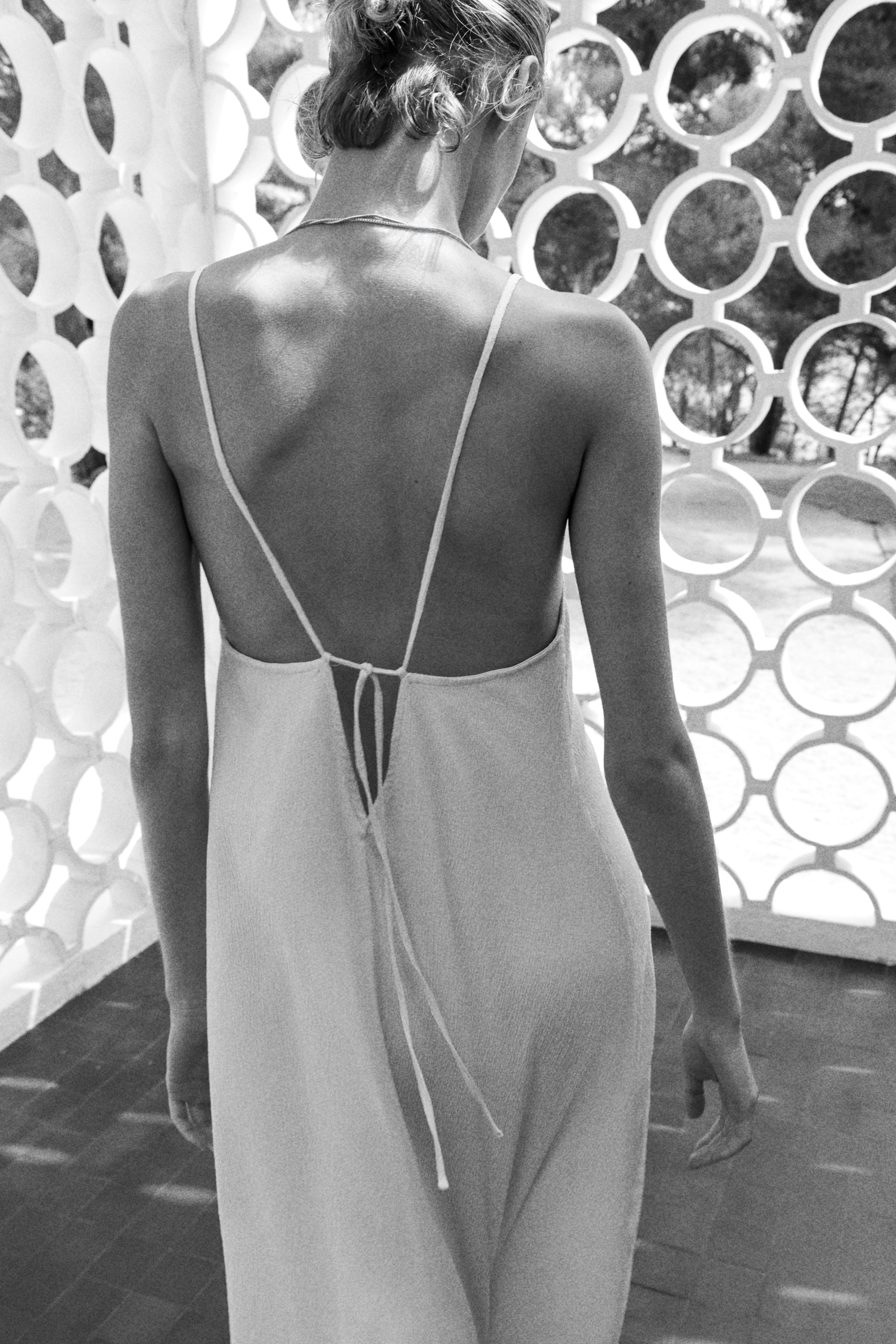 Crinkled Dress with Tie Shoulder Straps
