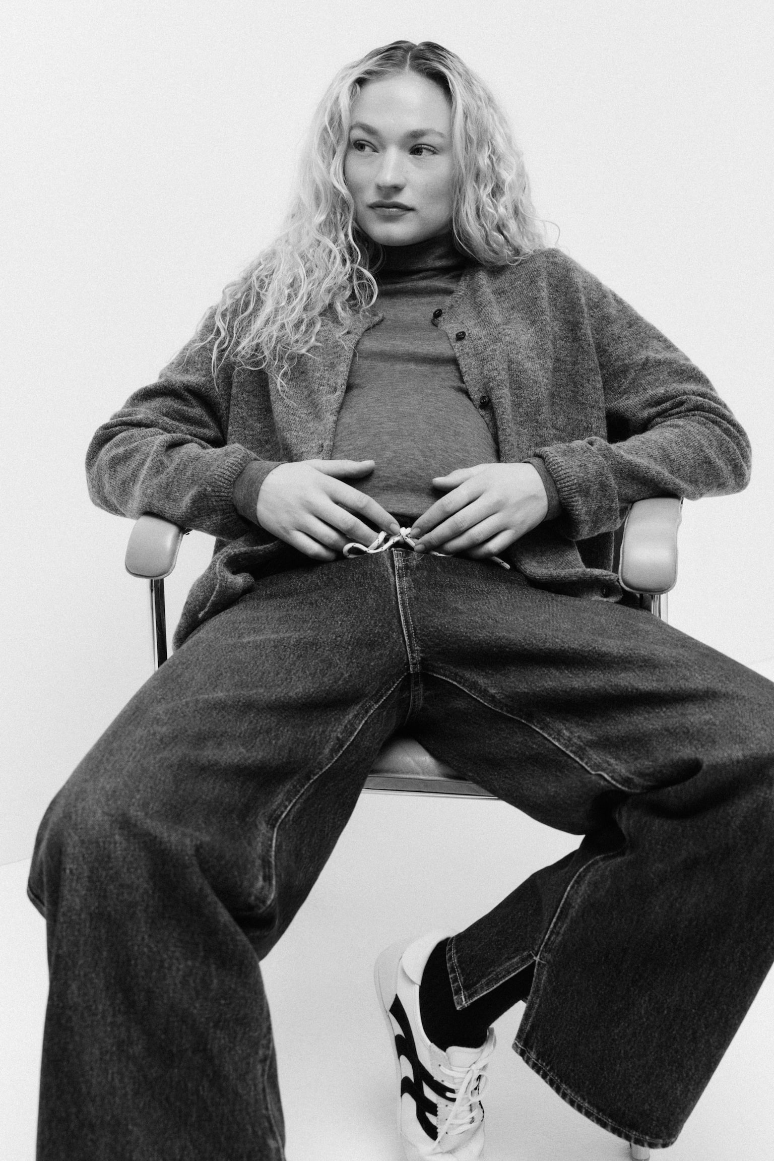 MAMA Fine-knit cardigan - Dark grey marl/Cream/Black - 6