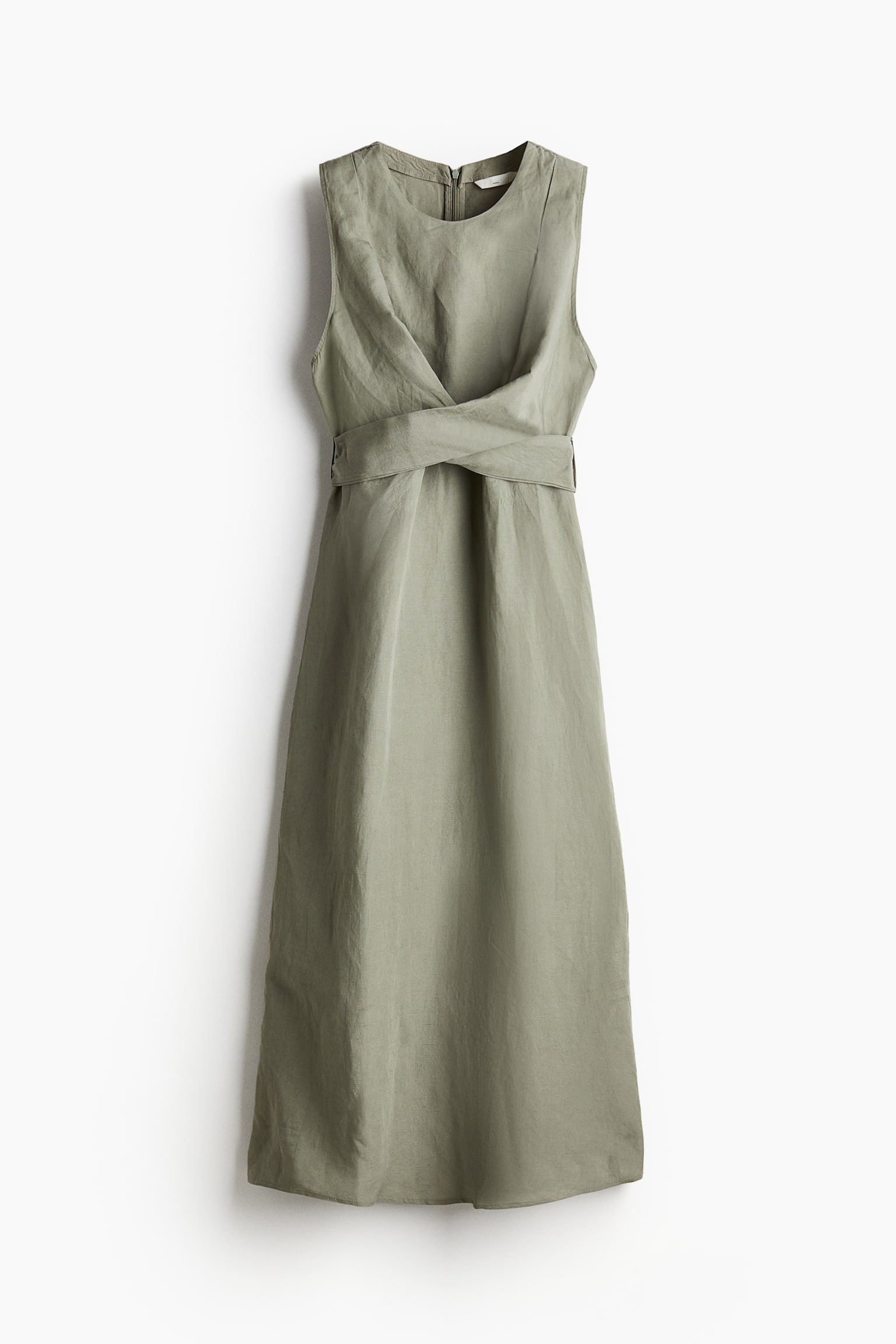 MAMA Linen-blend nursing dress - Khaki green/Pale beige - 2