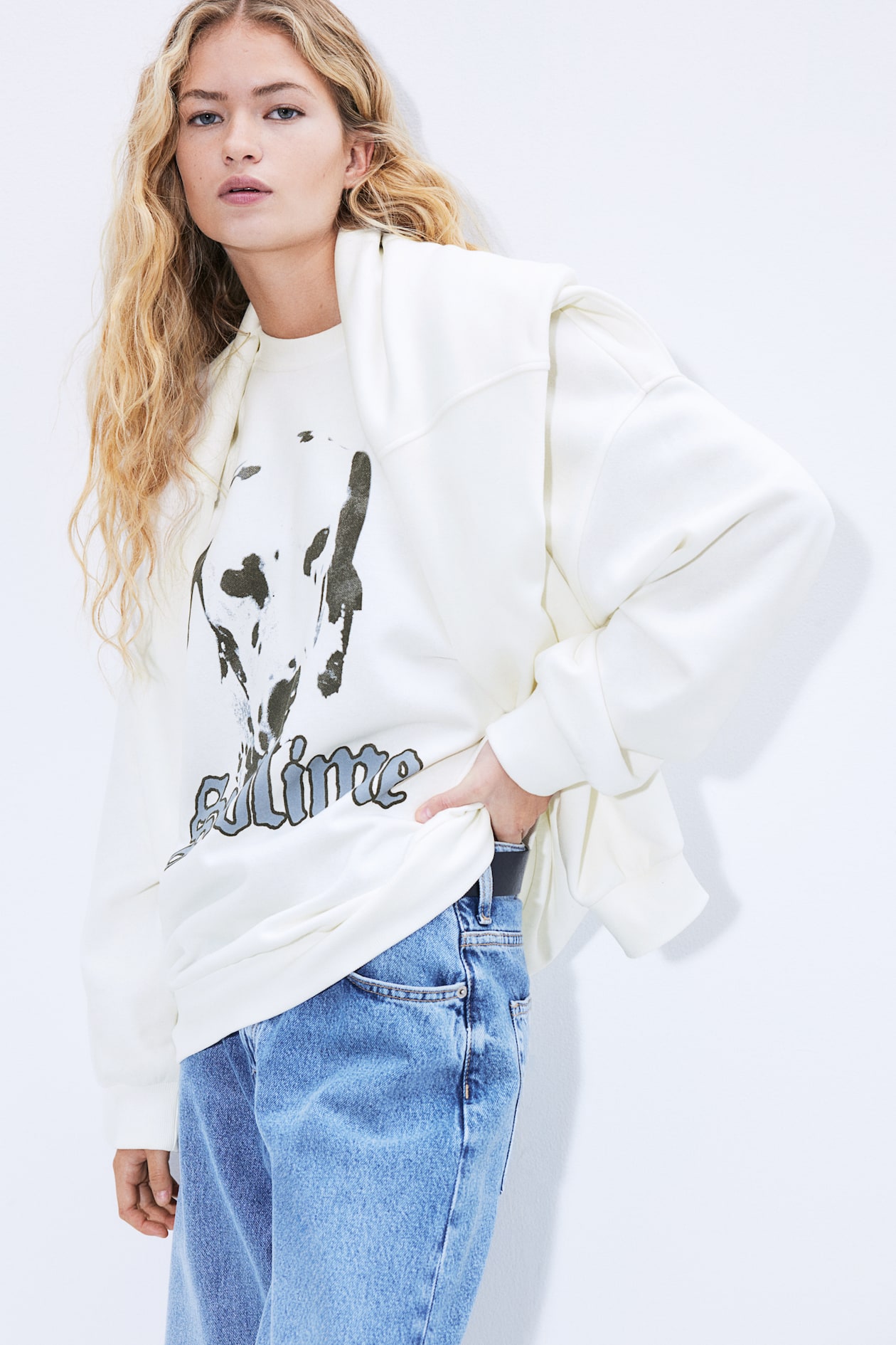 Oversized printed sweatshirt Cream/Sublime Ladies H&M